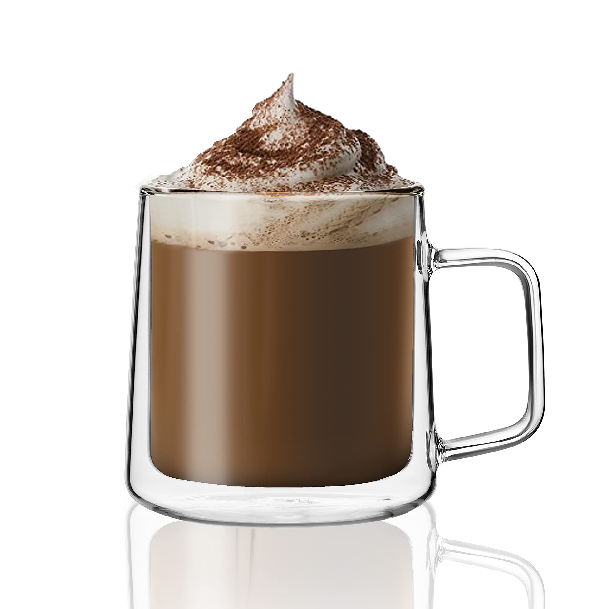 CNGLASS Double Wall Insulated Glass Coffee Mug 15.2oz (450ml) - Clear Espresso Cup with Handle - Perfect for Hot & Cold Beverages - Ideal for Home, Office or Cafe Use