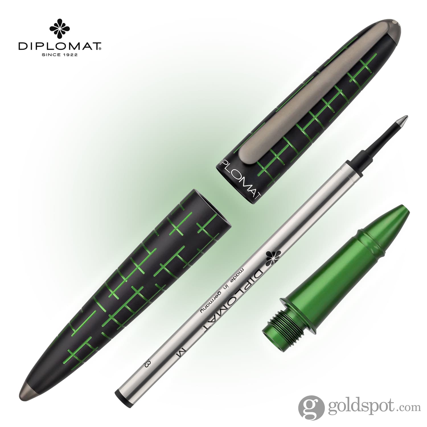 Diplomat Elox Matrix Premium Rollerball Pen - Black & Green Ring Design for Smooth Writing | Perfect for Office, Business, and Gift Giving