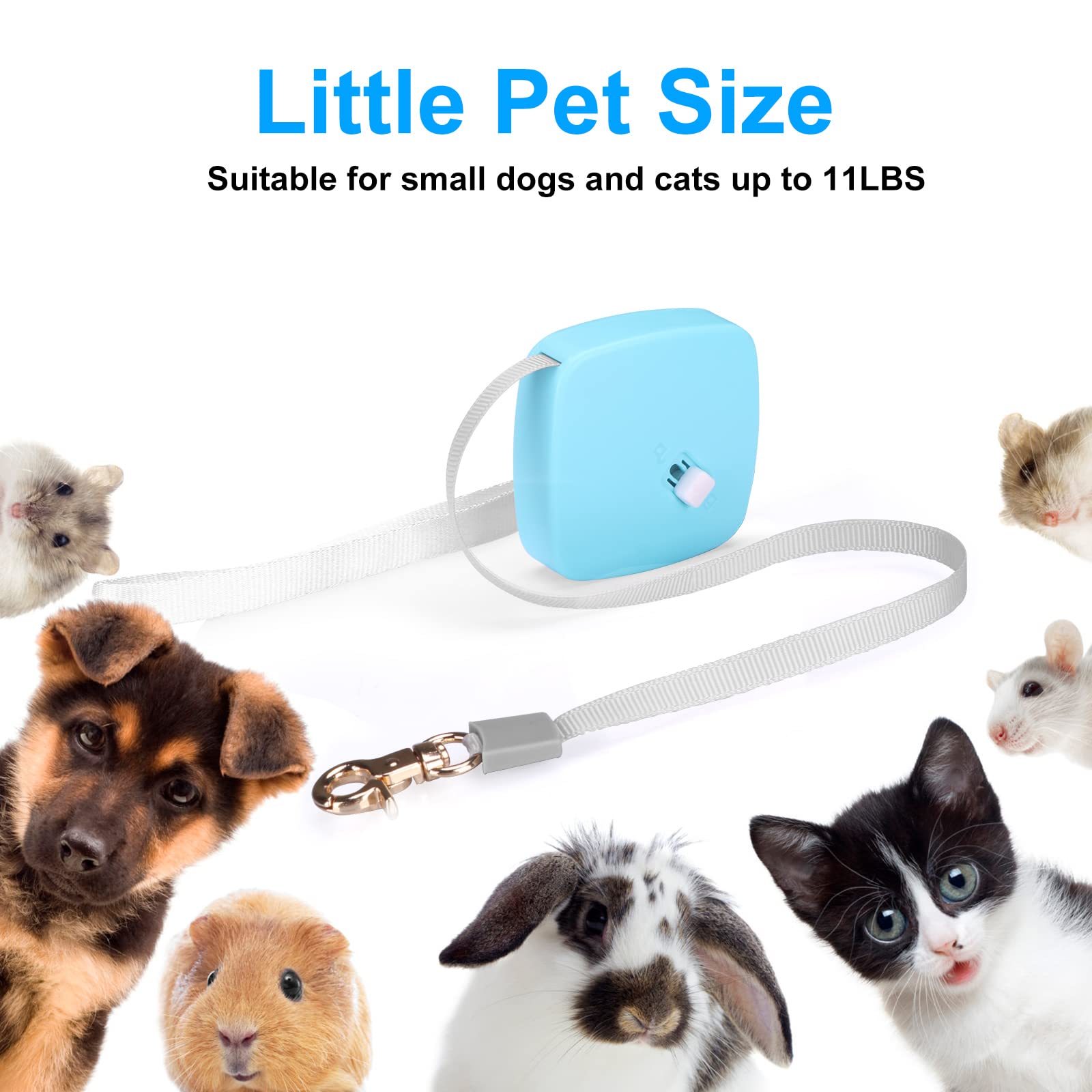 Retractable Dog Leash for Small Dogs & Cats up to 11lbs - 6.5ft Anti-Pull Nylon Tape Leash with Wrist Strap & One-Hand Brake - Hands Free, Portable Walking Leash for Puppies & Kittens (Blue Square) - Perfect for Daily Walks, Jogging & Outdoor Adventures