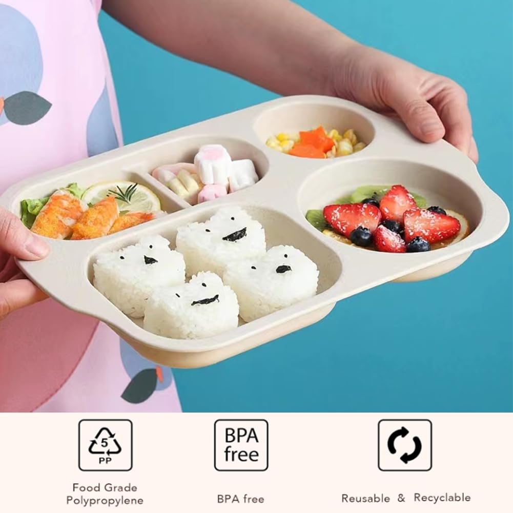 RUIBOLU 12 Inch Wheat Straw Divided Plates - BPA Free Unbreakable Compartment Plates for Kids & Adults, Reusable Portion Control Dinner Plates for Healthy Eating, Perfect for School Lunches, Picnics & Family Meals