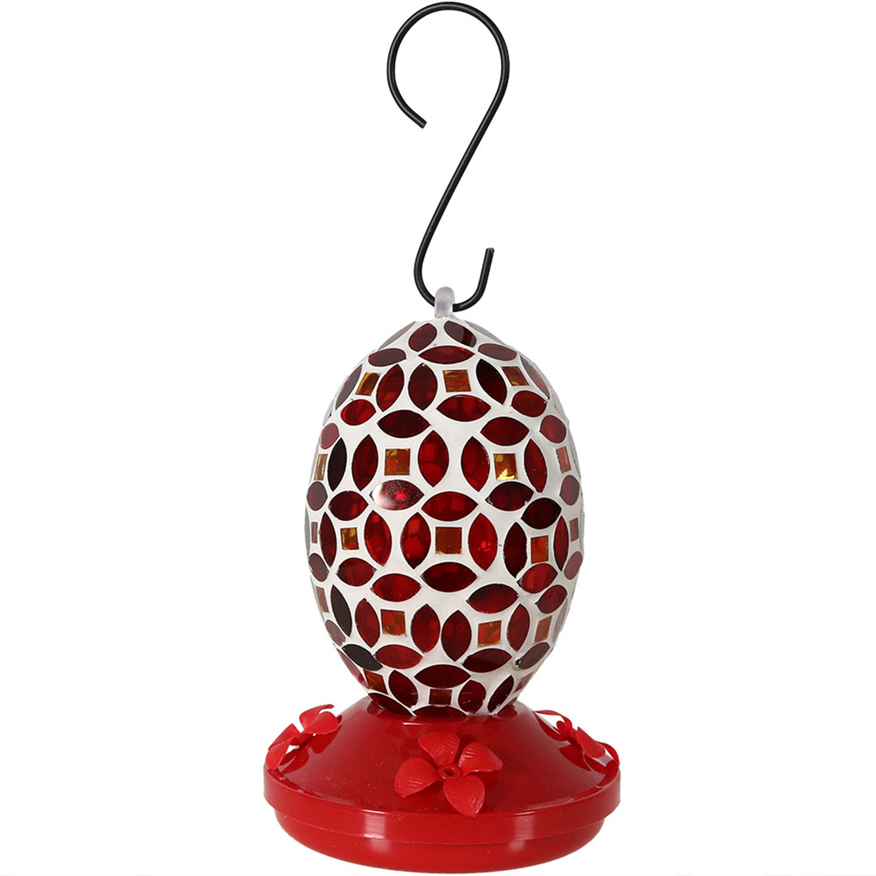 Sunnydaze Red Mosaic Glass Hummingbird Feeder - Handcrafted Outdoor Garden Decor for Attracting Birds - Perfect for Backyard, Patio, and Balcony Use