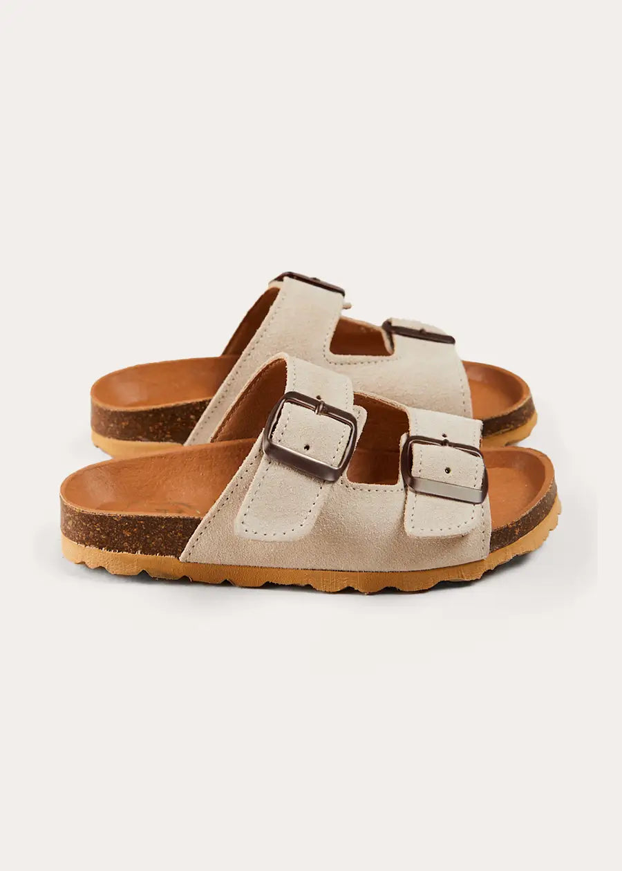 Beige Suede Buckle Detail Sandals for Women | Size 28-35 EU | Comfortable Summer Casual Footwear | Perfect for Beach, Vacation & Everyday Wear