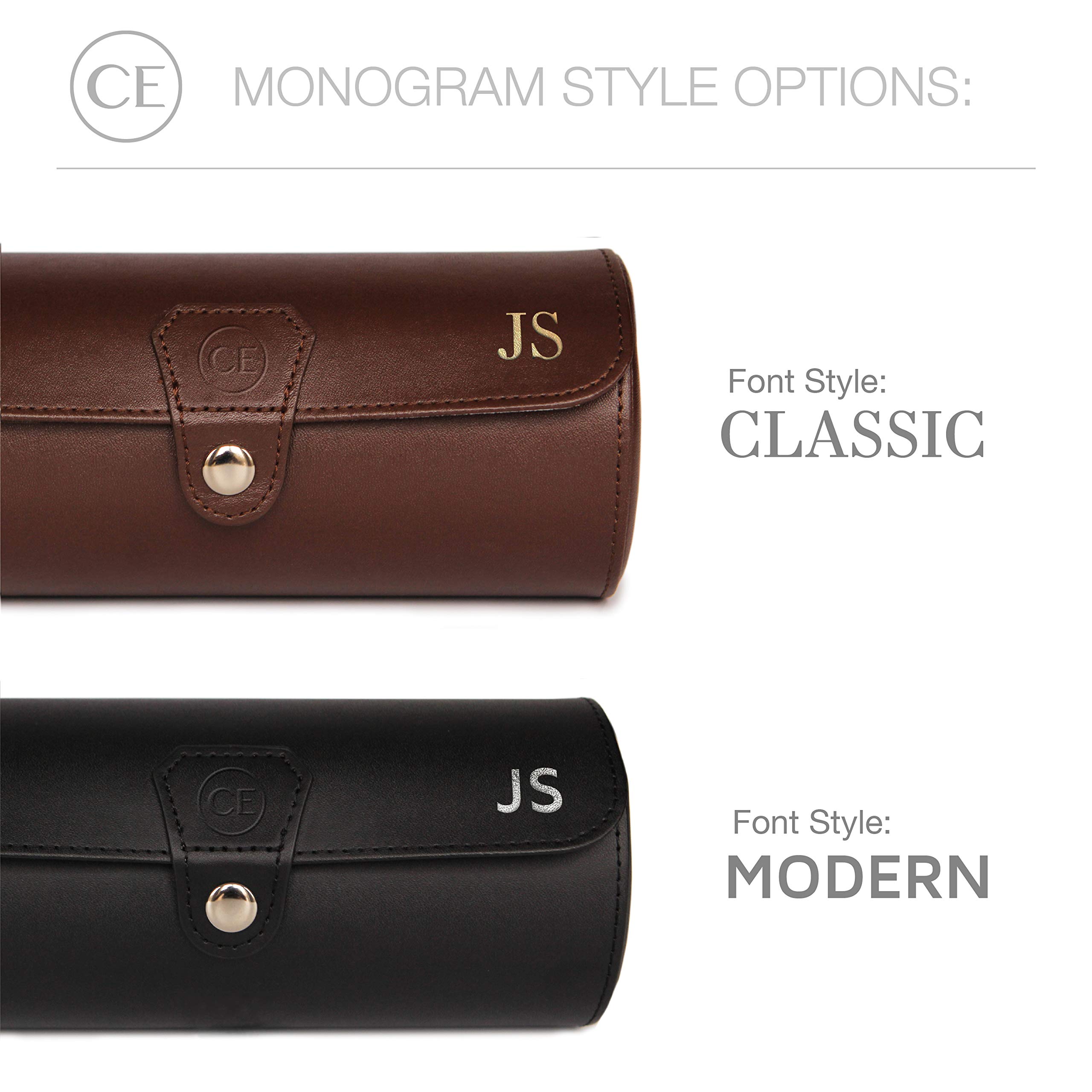 Premium Vegan Leather Watch Case Roll Organizer - Monogrammed Travel Watch Storage for Men & Women | Classic Black Design for Luxury Watch Collection & Business Travel Accessories