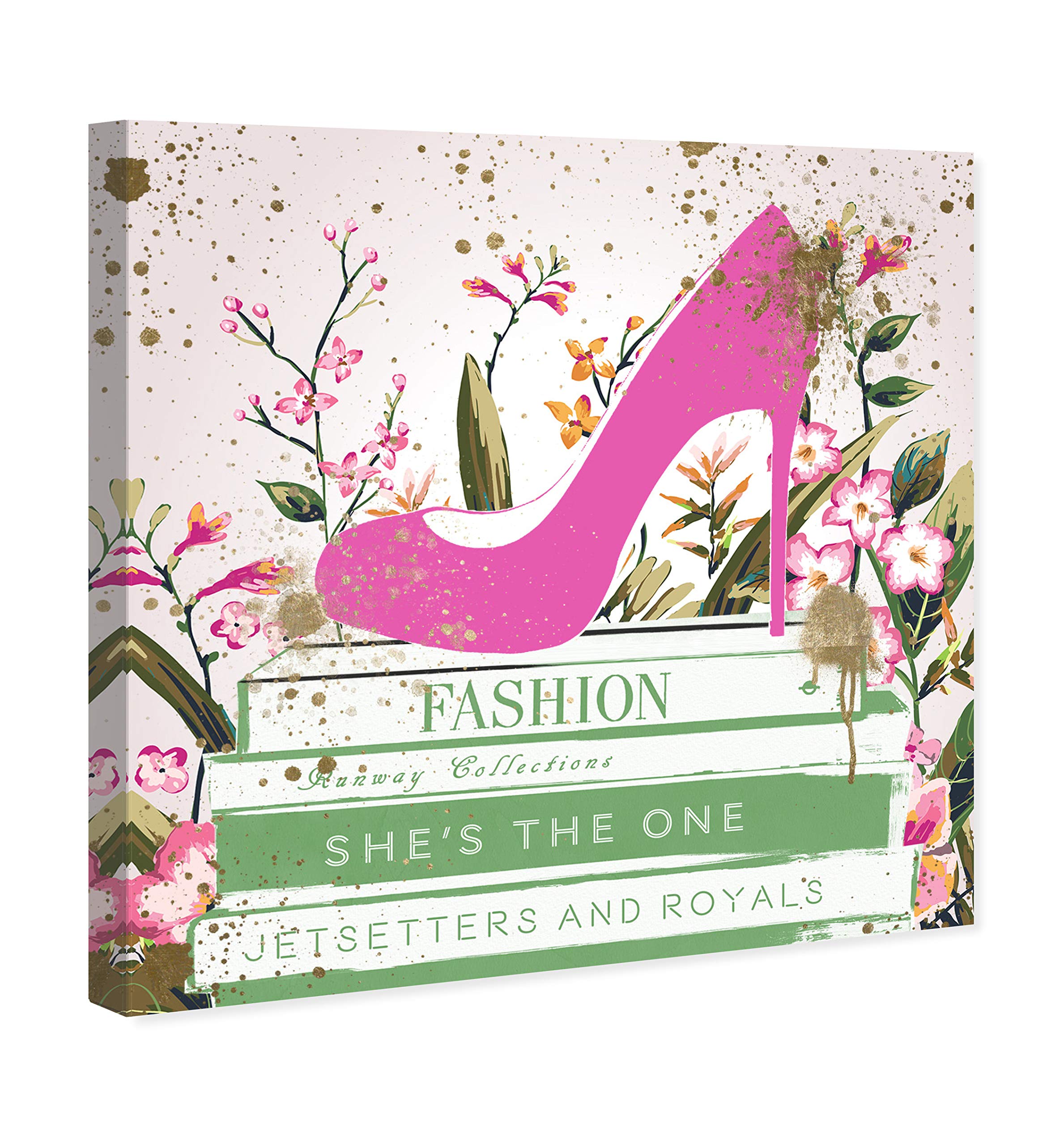 Oliver Gal Artist Co. Fashion & Glam Wall Art Canvas Print - 'Shoes and Books Spring' Home Decor 12x12 Inches - Green & Pink Abstract Painting for Living Room, Bedroom, Office Decor