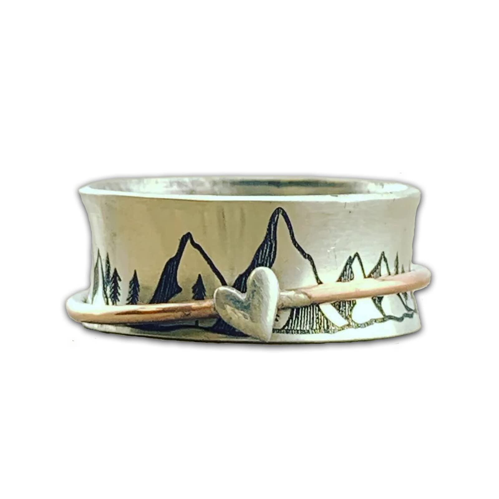 Silver Mountain Spinner Ring for Women & Men - Fashionable Personalized Jewelry for Stress Relief & Anxiety - Perfect for Climbing Enthusiasts, Teens & Fidgeting - Great for Everyday Wear, Gifts & Outdoor Adventures