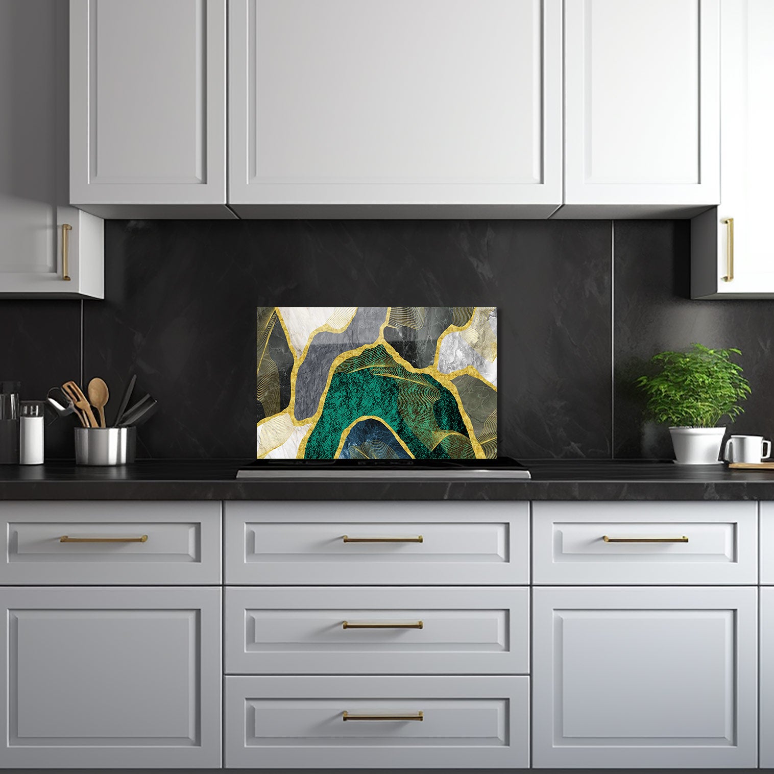 Premium Green Marble Glass Splashback - Elegant Kitchen Backsplash for Modern Homes | Perfect for Stovetops & Countertops Protection