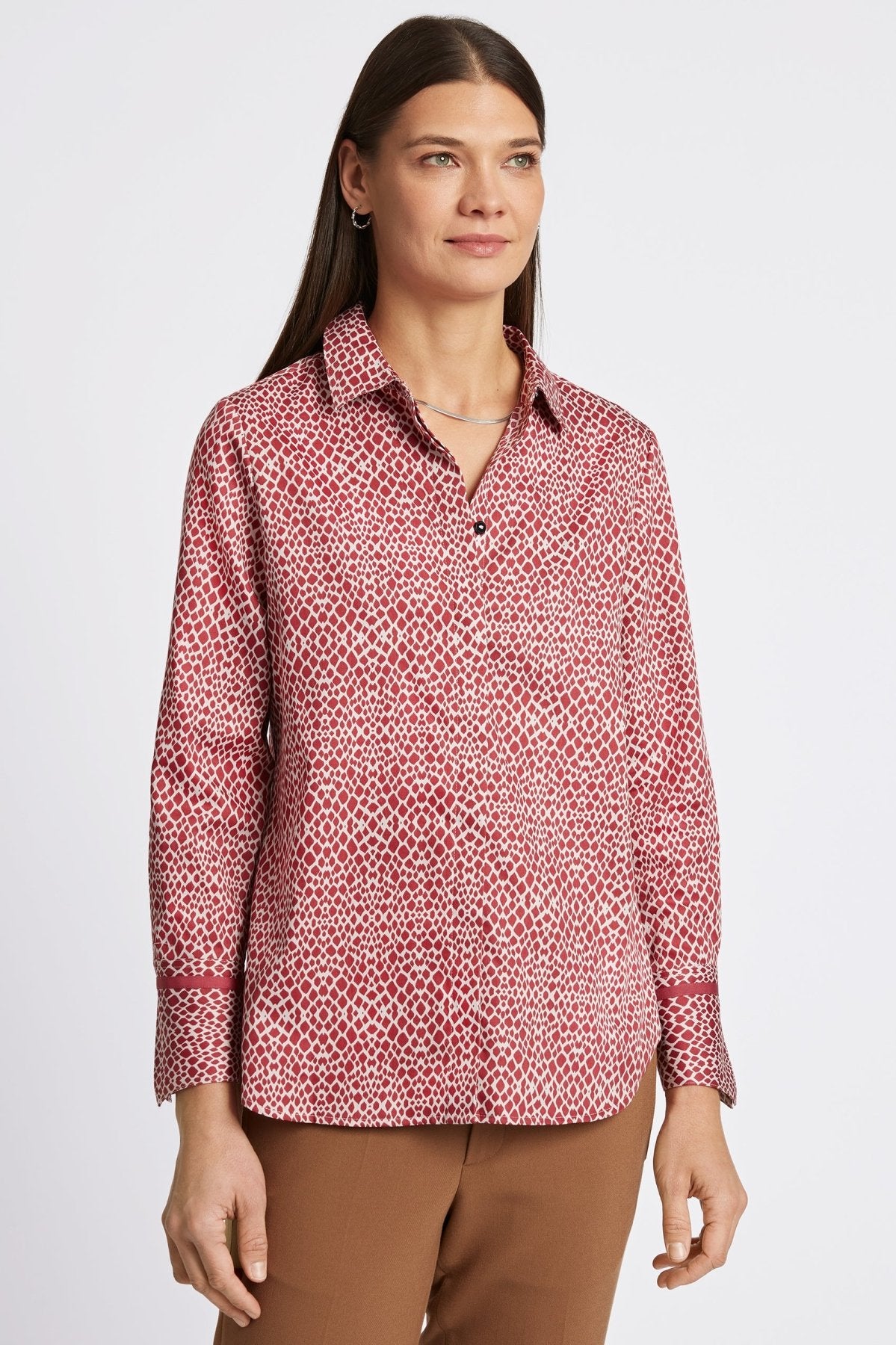 Iris Abstract Snakeskin Print Long Sleeve Tunic Top for Women - Elegant Blouse for Office, Party & Casual Outfits