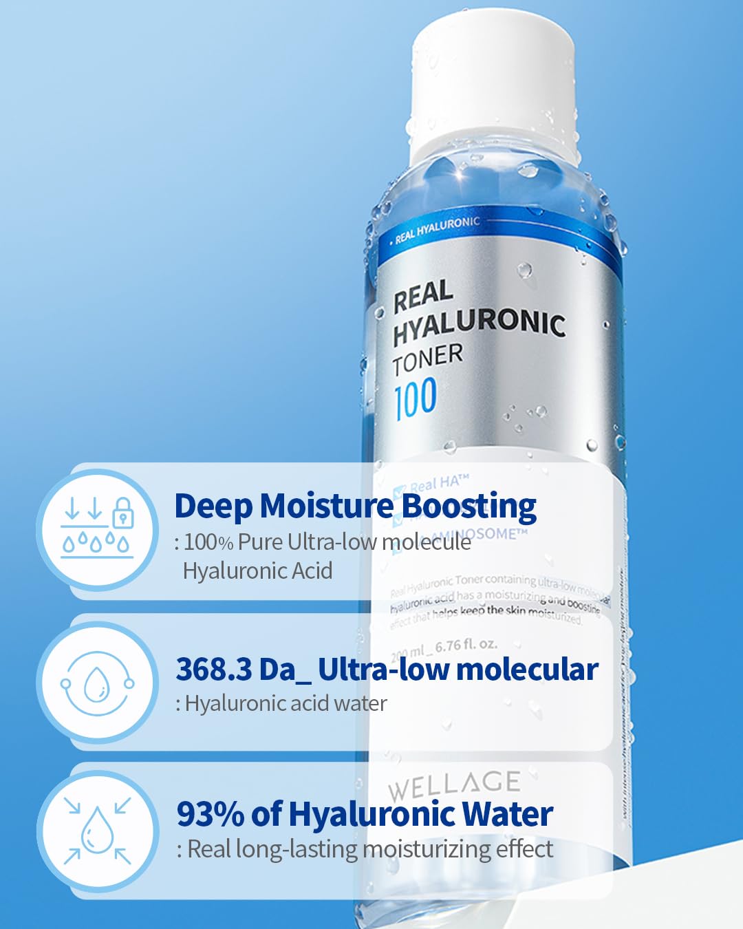 WELLAGE Hyaluronic Acid Toner 100ml - Korean Hydrating Toner for Dry Skin