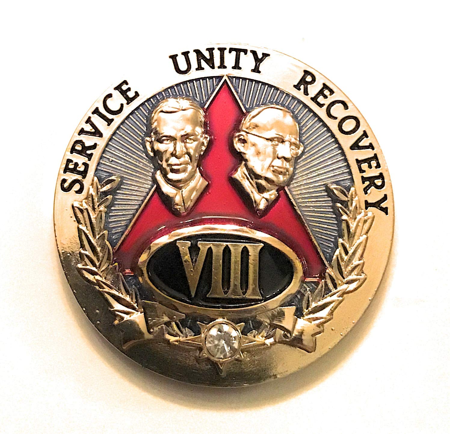 8 Year AA Medallion - Red & Gold Sobriety Chip with Bill & Bob - Alcoholics Anonymous Recovery Token - Celebrate Sobriety Milestones & 12-Step Program Support