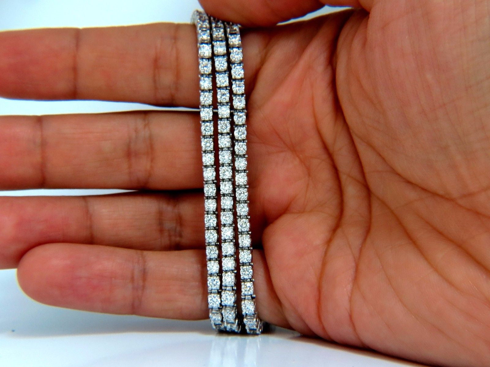 12.32ct Natural Diamond Tennis Bracelet - 14kt White Gold, G/VS Clarity, Three Rows, 7 Inch, Brilliant Cut | Perfect for Weddings, Anniversaries & Special Occasions