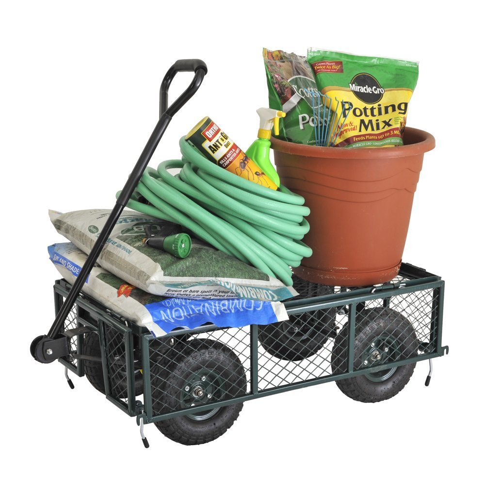 Heavy Duty 400 lbs Capacity Garden Utility Cart Wagon with 10-Inch Wheels - Steel Frame Outdoor Yard Cart for Lawn, Garden, Farm & Beach Use (33.8