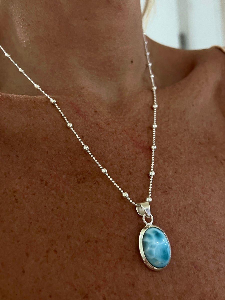 Elegant Oval Larimar Pendant Necklace for Women - Handmade Sterling Silver Jewelry Gift for Her - Perfect for Weddings, Parties & Special Occasions