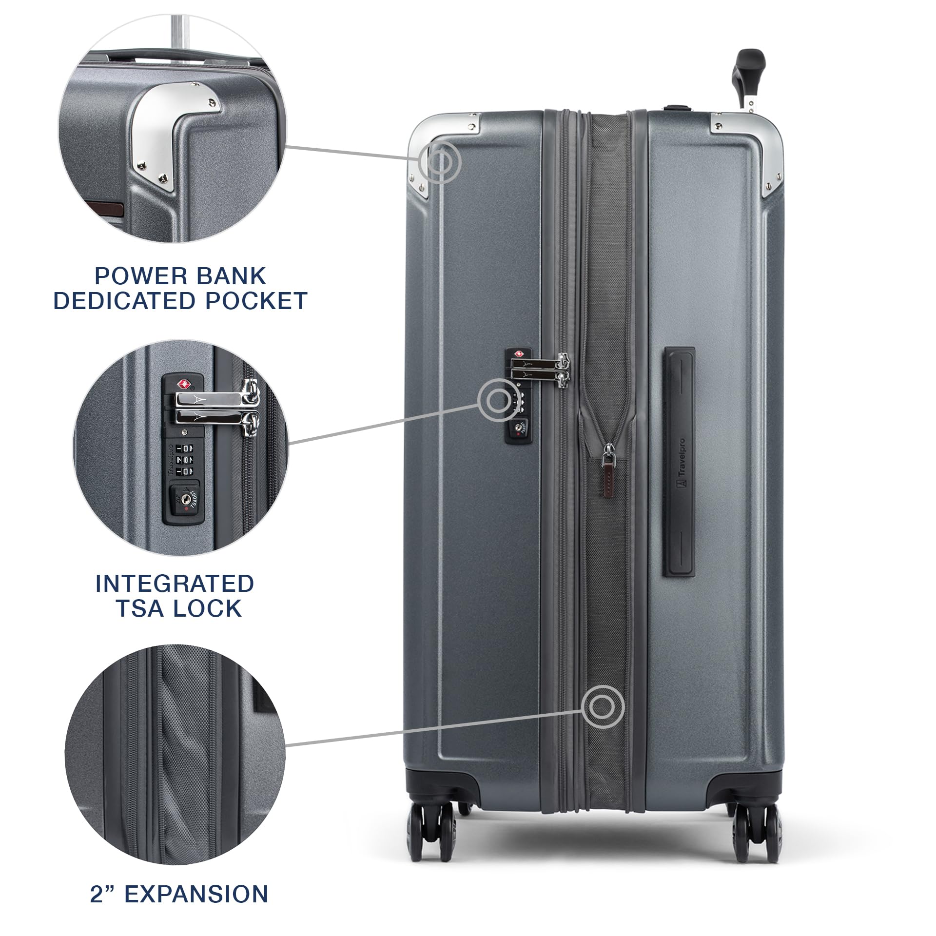 Travelpro Platinum Elite 28-Inch Expandable Hardside Checked Luggage with 8 Spinner Wheels & TSA Lock - Durable Polycarbonate Hard Shell Suitcase in Vintage Grey - Perfect for International Travel & Business Trips