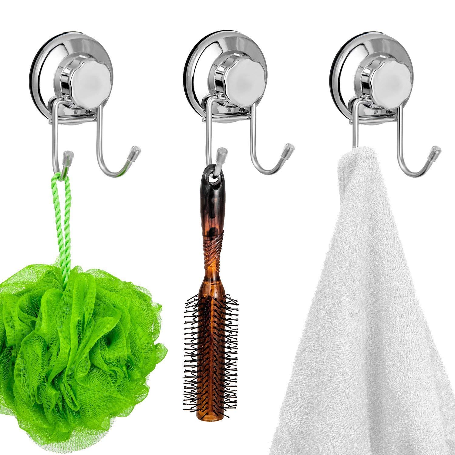 SANNO Vacuum Suction Cups Shower Caddy - Soap Dish & Double Bath Hook for Bathroom Organization - Perfect for Shower, Bath, Kitchen & Dorm Room Storage