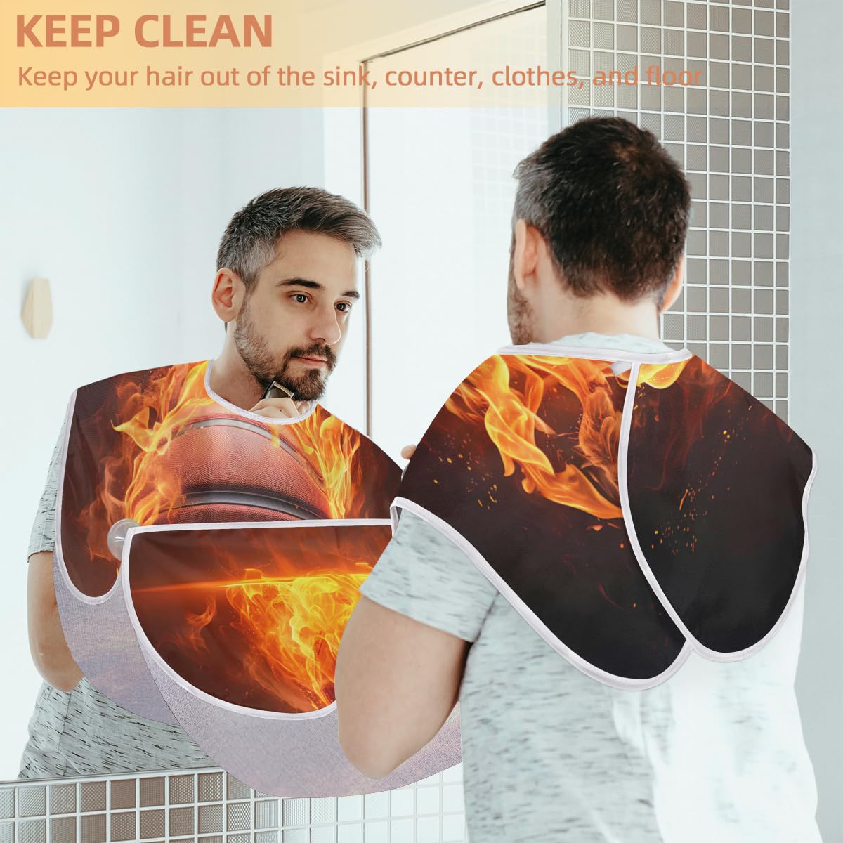 **Flame Beard Shaving Bib for Men - Waterproof Barber Apron for Hair Dye, Makeup & Beard Trimming - Sink Hair Catcher & Grooming Accessories - Perfect for Home & Salon Use**