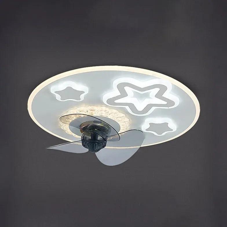 Modern White Ceiling Fan with LED Light - Star Design Decorative Lighting for Bedroom, Living Room & Home Office