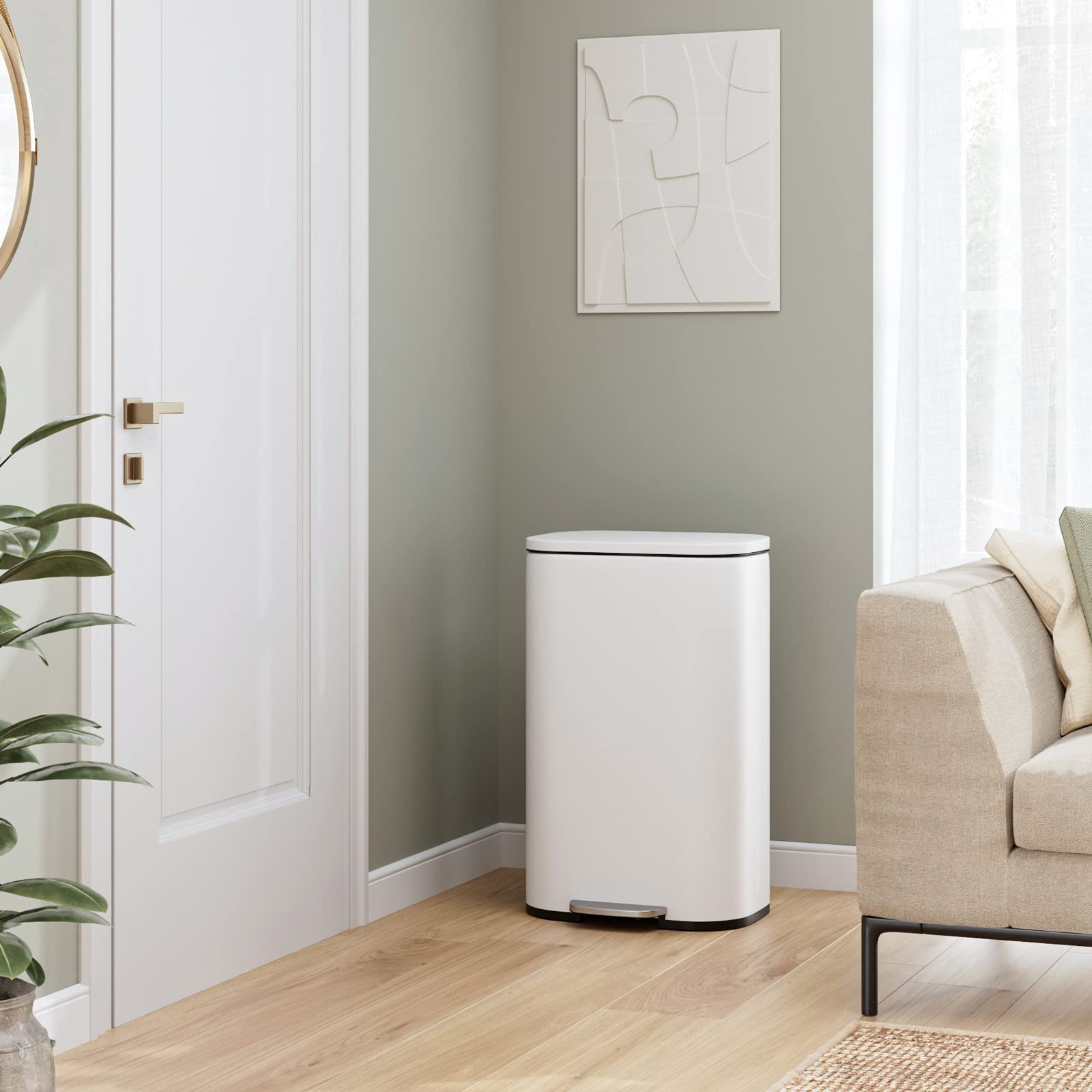 Premium Stainless Steel Trash Can with Silent Lid - 50L White Kitchen & Outdoor Garbage Bin | Durable Pedal Design & Removable Inner Bucket | Ideal for Home, Office, Restaurant & Patio Use