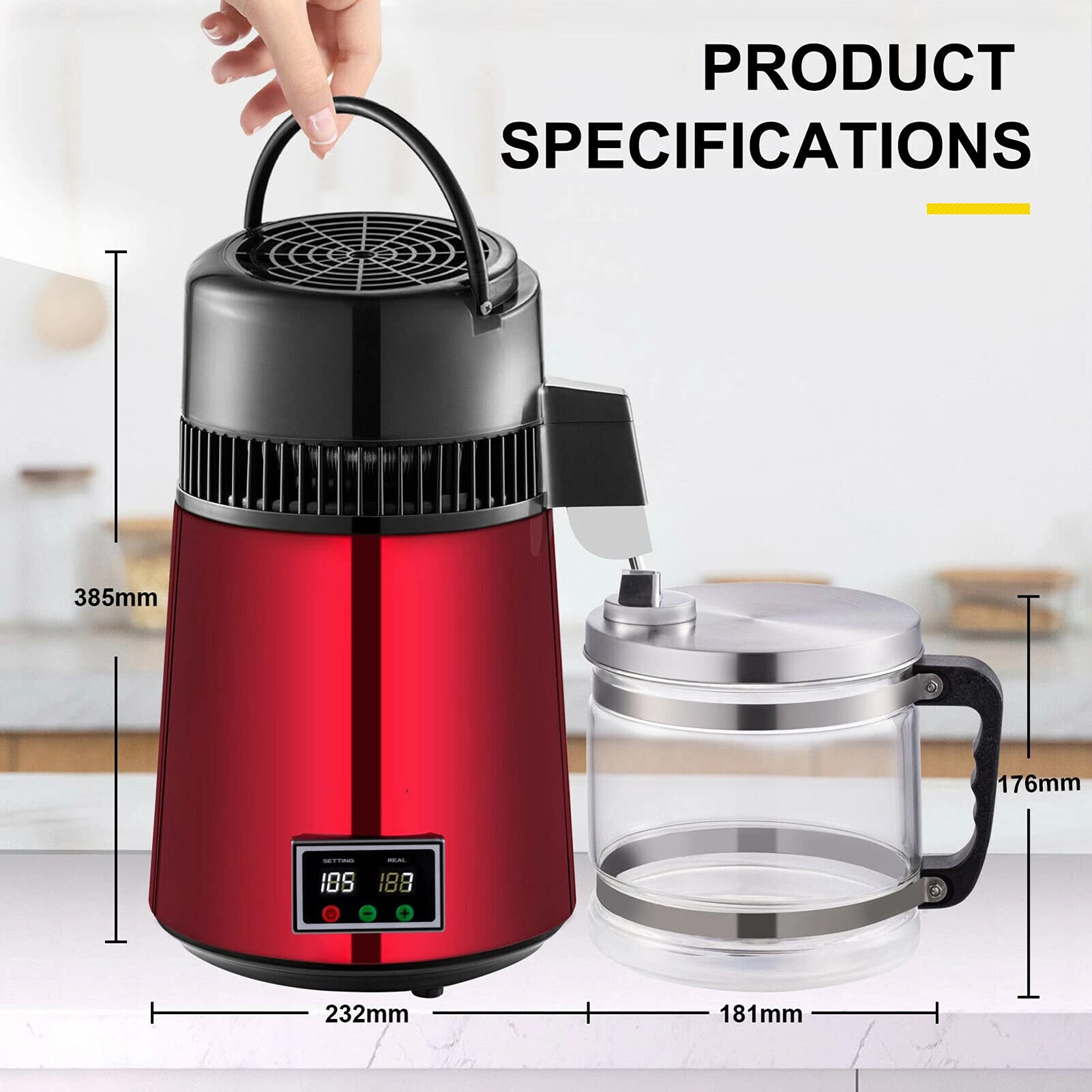 4L Stainless Steel Water Distiller for Home - 750W Countertop Distilled Water Maker with Dual Temperature Display | Pure Water for Drinking, Cooking, Baby Formula & Appliances
