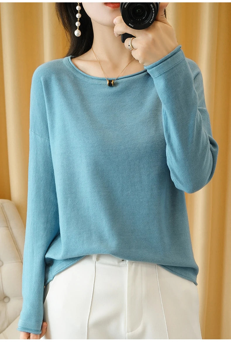 Soft Cotton O-Neck Pullover Knit Sweater for Women - Cozy Winter Wear & Casual Outfits