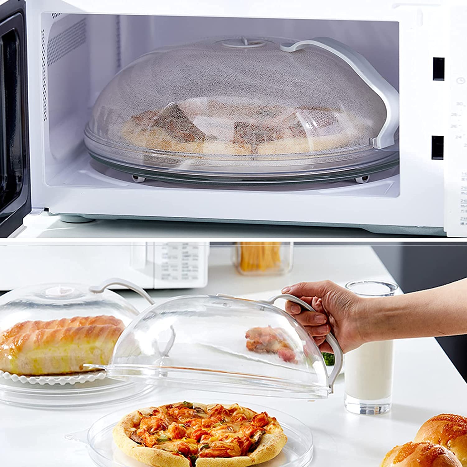 Microwave Splatter Cover - Large Transparent Microwave Plate Cover with Handle & Steam Vents - Keeps Microwave Oven Clean - Perfect for Reheating Food & Preventing Messes - 1 Pack