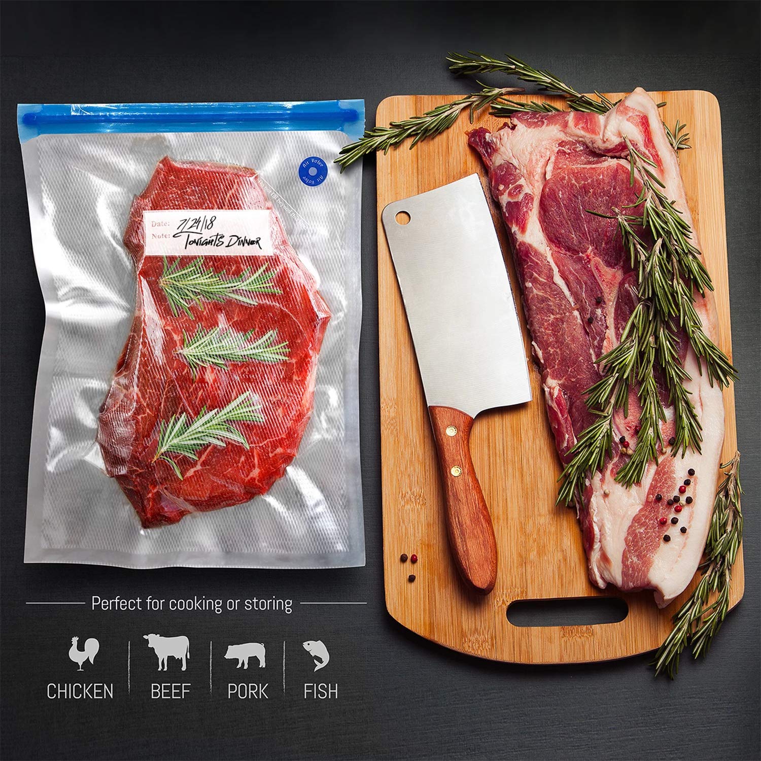 VICARKO 30 Pack Reusable Vacuum Sealer Bags for Food Storage - 2.9L BPA Free Double Layer Vacuum Zipper Bags (11.0 x 10.5 Inches) - Perfect for Meal Prep, Sous Vide & Freezer Organization