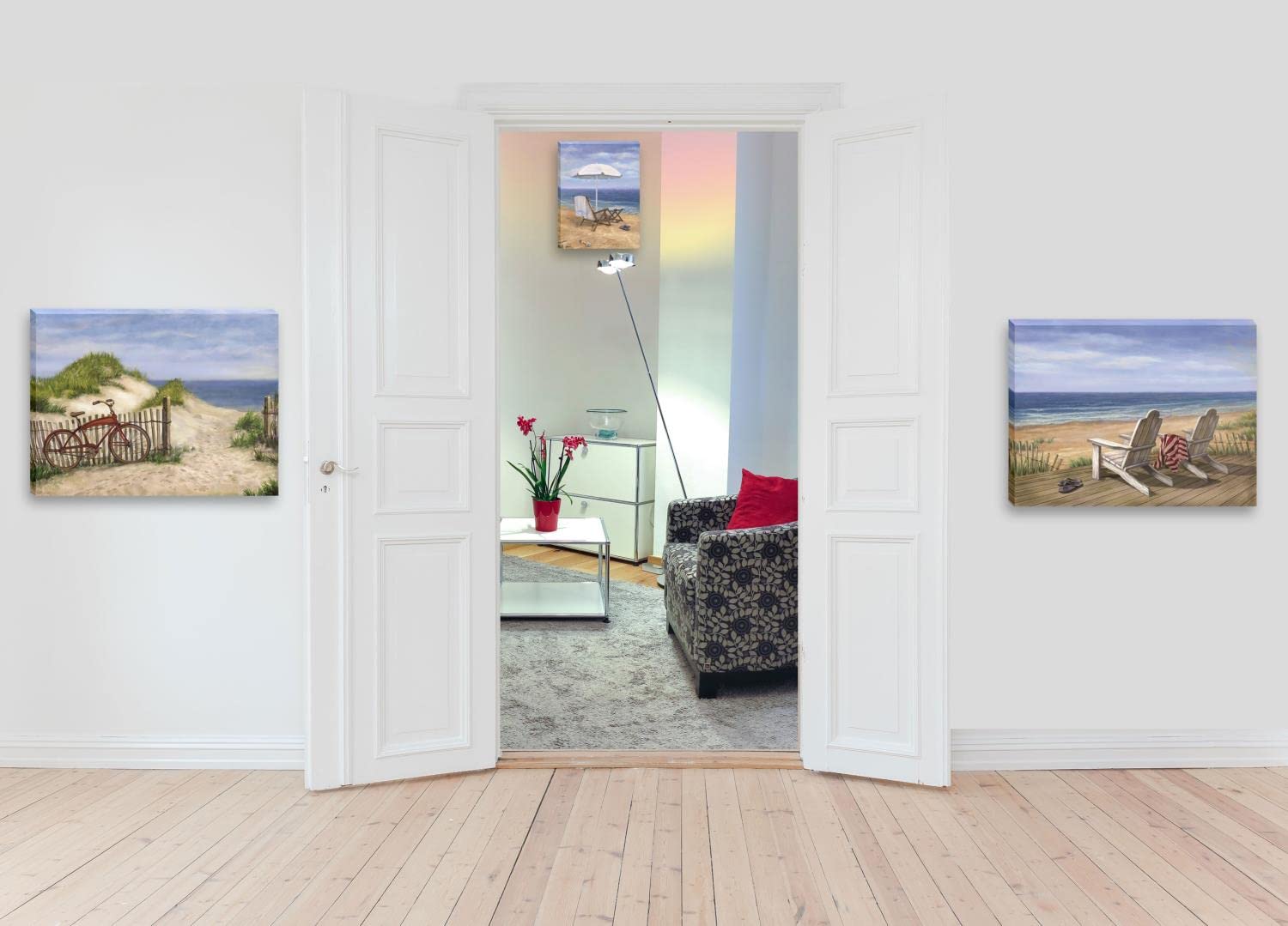 Sand Beach Designs 3-Piece Coastal Wall Art Set - Stretched Canvas Prints for Beach House Decor - Perfect for Living Room, Bedroom or Office