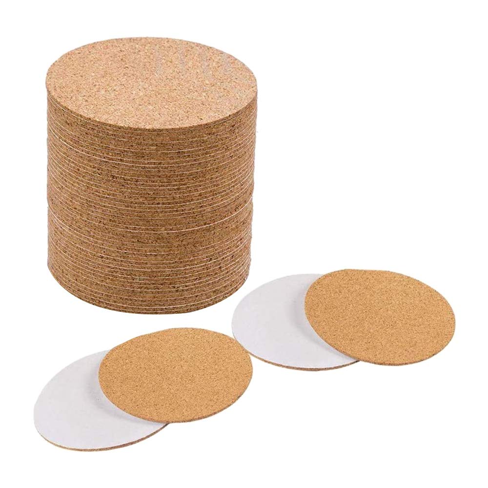 Self-Adhesive Cork Coasters Set of 80 - Round Cork Mats with Sticky Backing for DIY Crafts, Home Bar & Table Protection - Perfect for Drinks, Hot Pots & Craft Projects