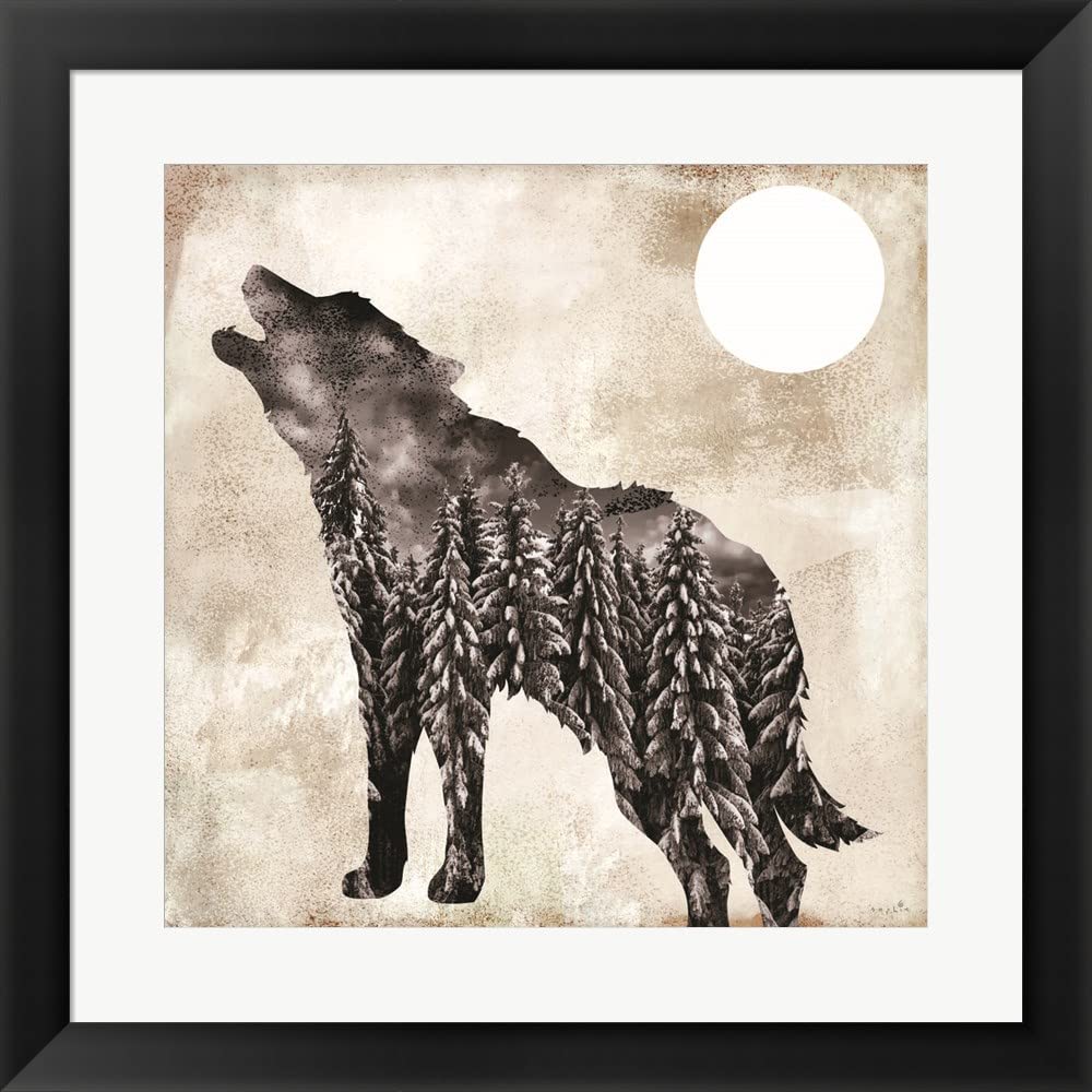 Sophie's Going Wild Wolf 20x20 Inch Framed Art Print - Flat Black Frame - Modern Wall Decor for Living Room, Bedroom & Office