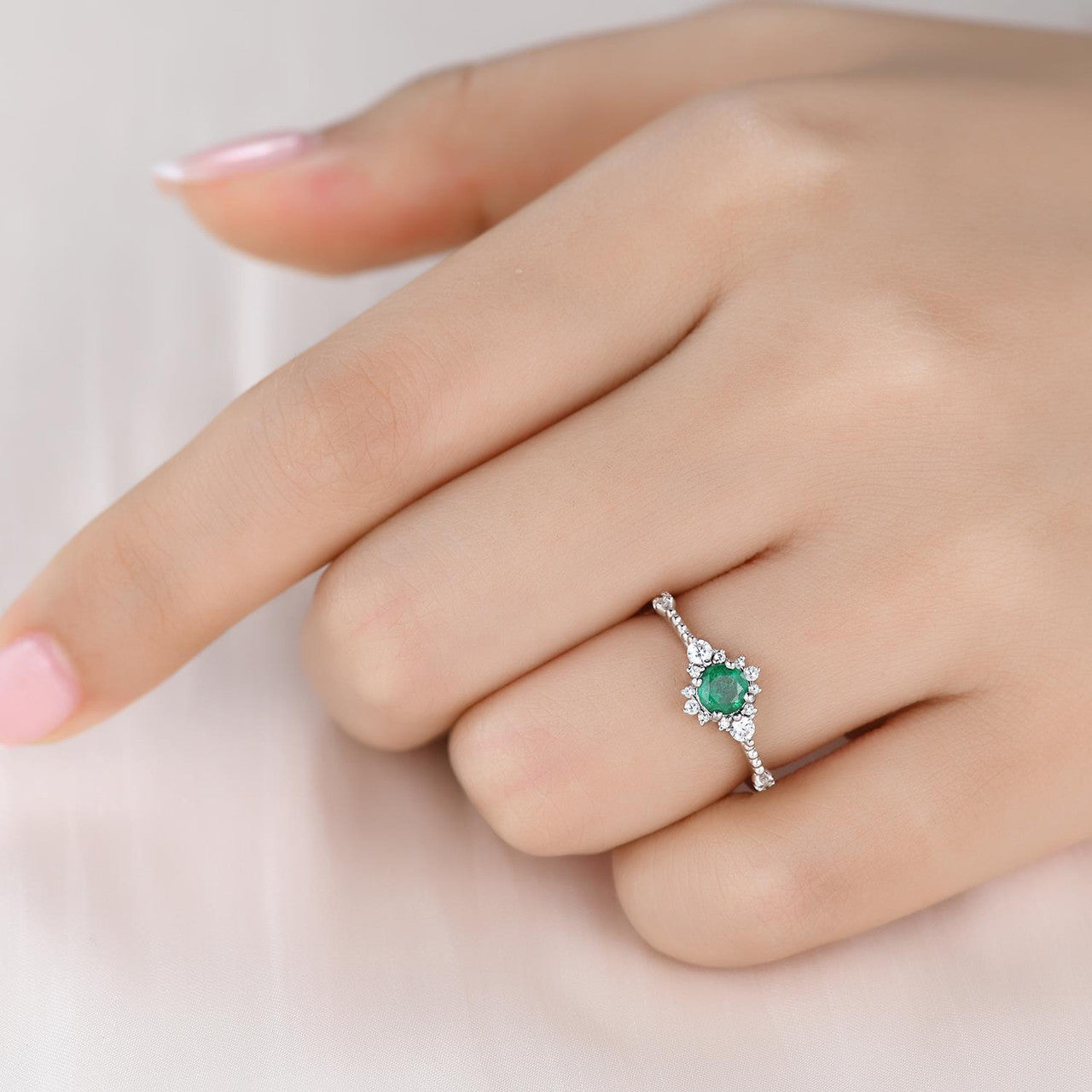 Minimalist Natural Emerald Engagement Ring - 5mm Round Zambian May Birthstone for Women | Perfect for Proposals, Anniversaries & Everyday Elegance