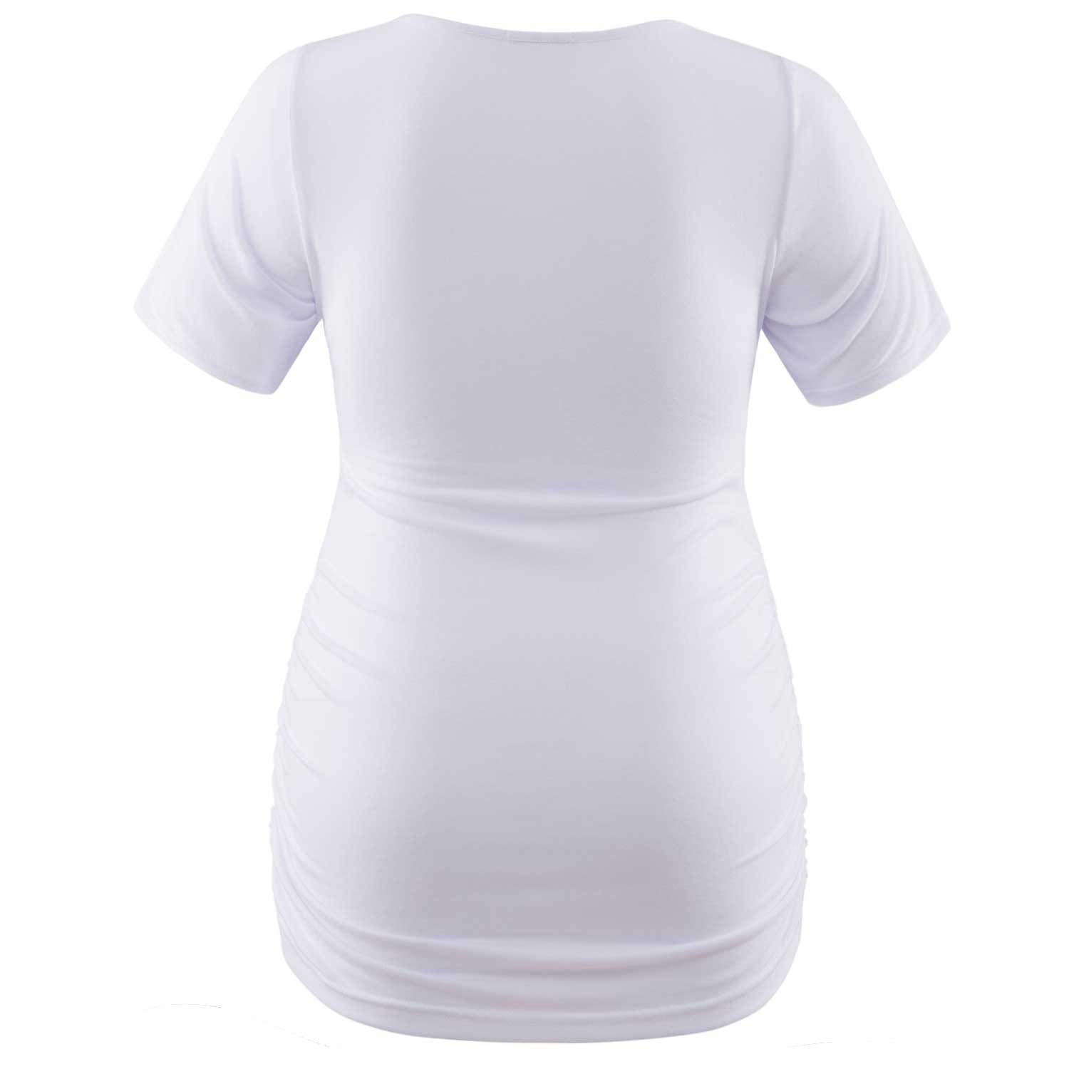 GINKANA Floral Maternity Tops - Short Sleeve Ruched Side Pregnancy Shirts for Women | Comfortable Casual Blouse for Expecting Moms | Perfect for Everyday Wear, Baby Showers & Maternity Photos
