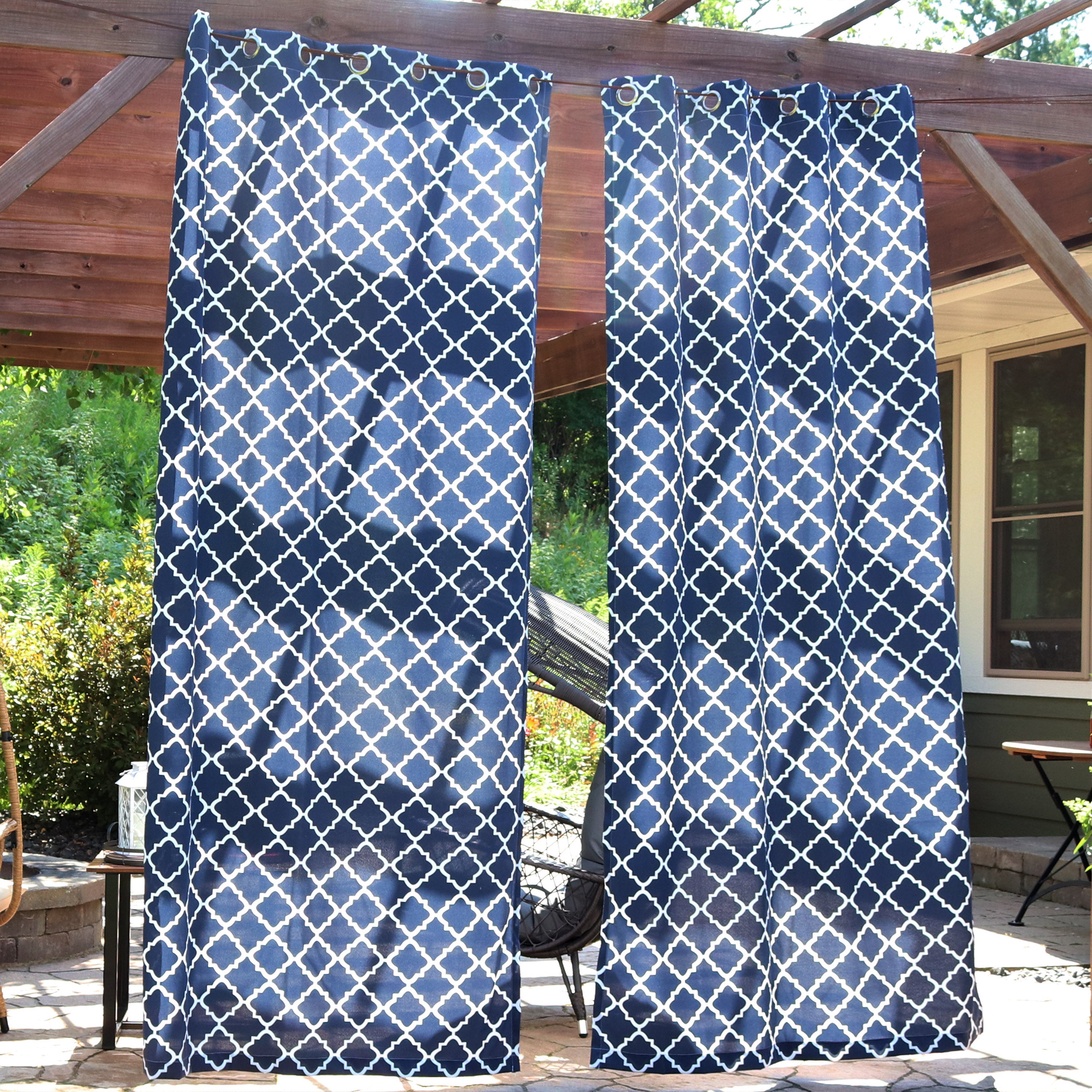 Sunnydaze Designer Eyelet Outdoor Curtain Panels 52 x 108 Inches - Waterproof Sun Shade Curtains for Patio, Deck, Porch & Backyard Privacy Protection