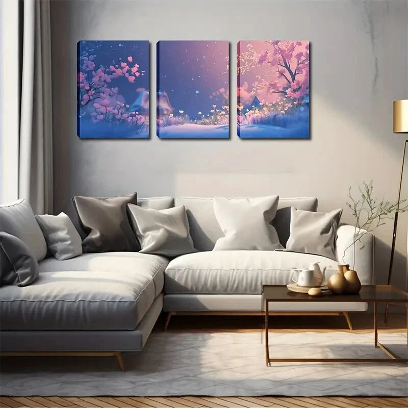 3-Piece Pink Cherry Blossom Landscape Wall Art Set - Framed Canvas Prints 40x60cm - High Quality Australian Made Wall Decor - Perfect for Living Room, Bedroom & Office Decor