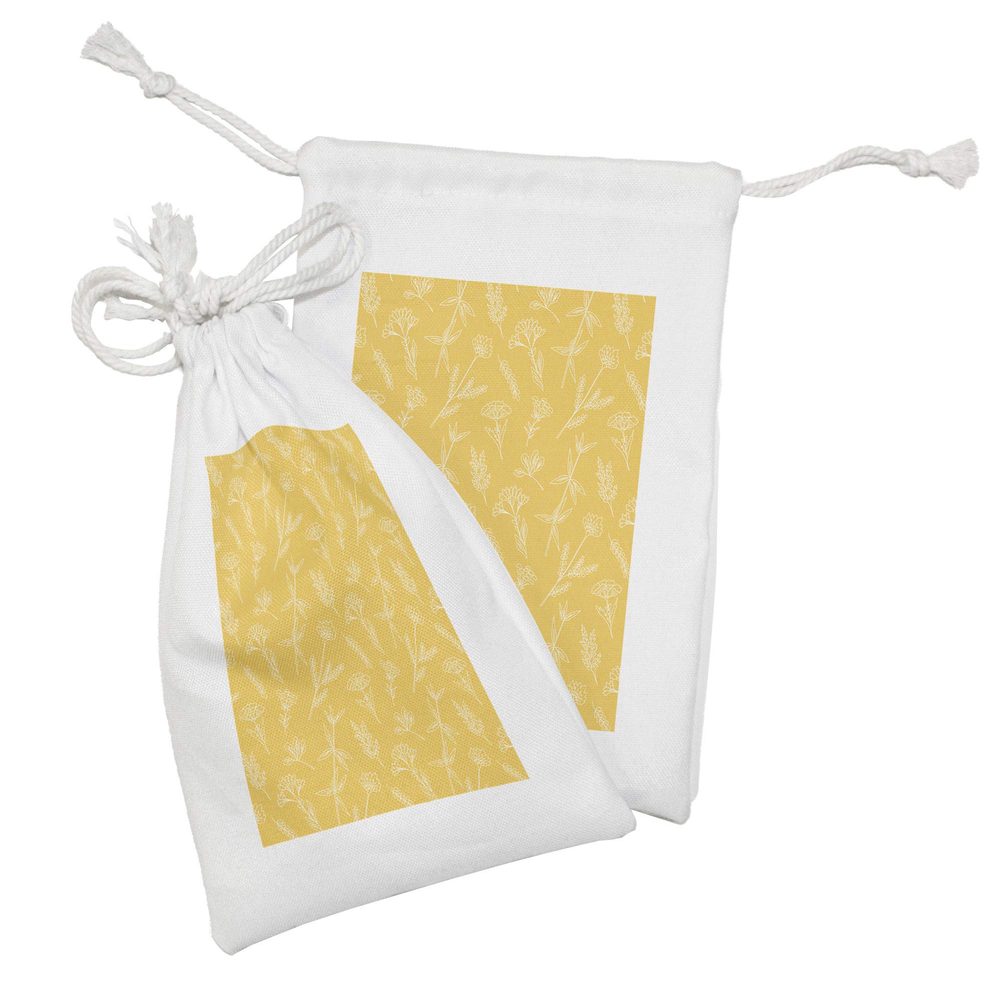 Ambesonne Floral Fabric Pouch Set of 2 - Botanical Forest Wildflowers Drawstring Bags for Toiletries, Masks & Travel Essentials (9