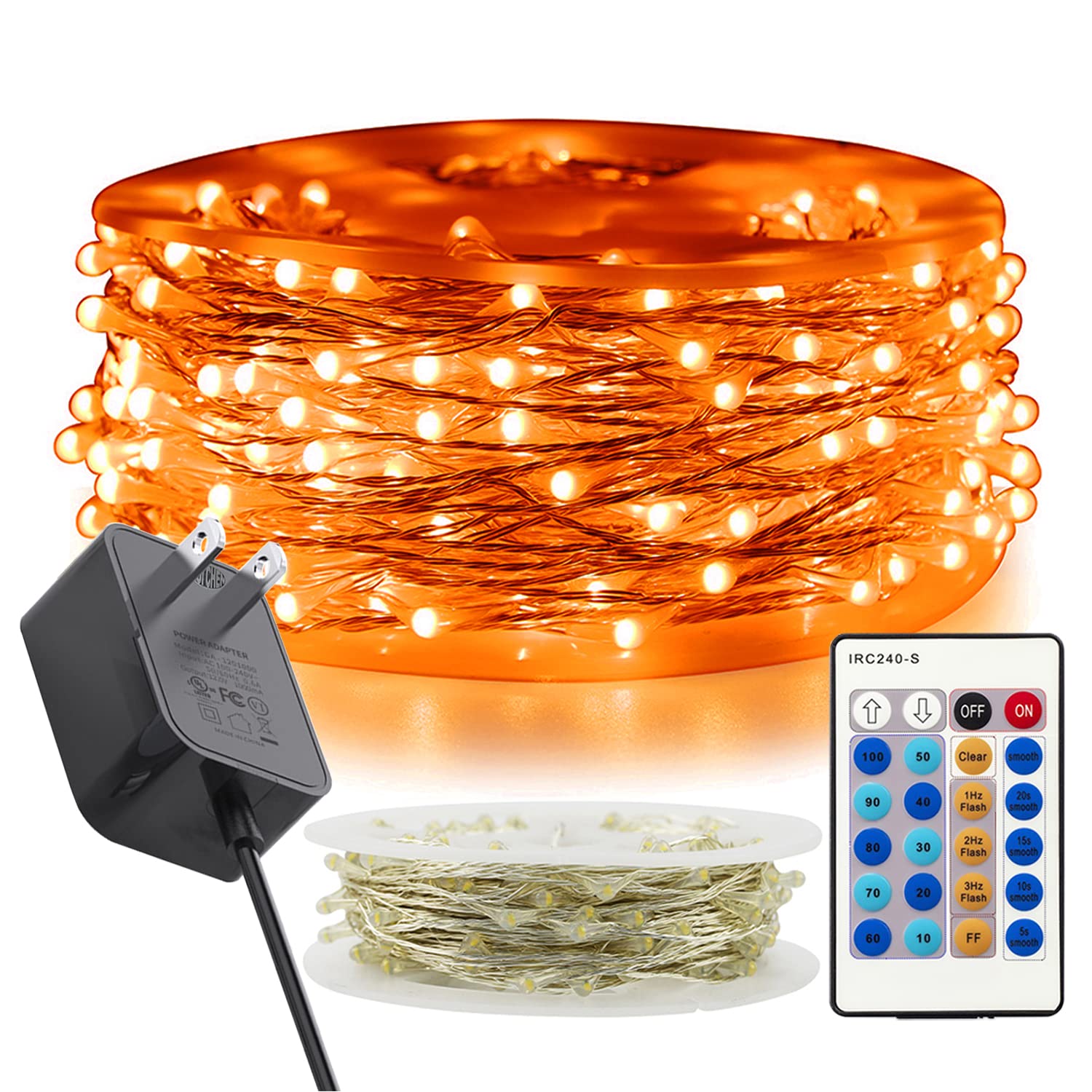 RUICHEN 99 Ft 300 LED Dimmable Fairy String Lights with Remote - Waterproof Silver Wire Plug-in Twinkle Lights for Indoor & Outdoor Use | Perfect for Bedroom, Patio, Yard Decor, Christmas, Halloween, Party & Wedding Lighting