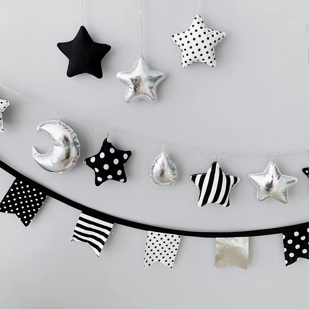 Star Moon Wall Hanging Decor Ball - Nursery Decor for Kids Room, Girls Bedroom & Baby Shower | Playroom & Classroom Wall Decor | Perfect for Birthday Parties, Themed Rooms & Cozy Spaces (Gray)