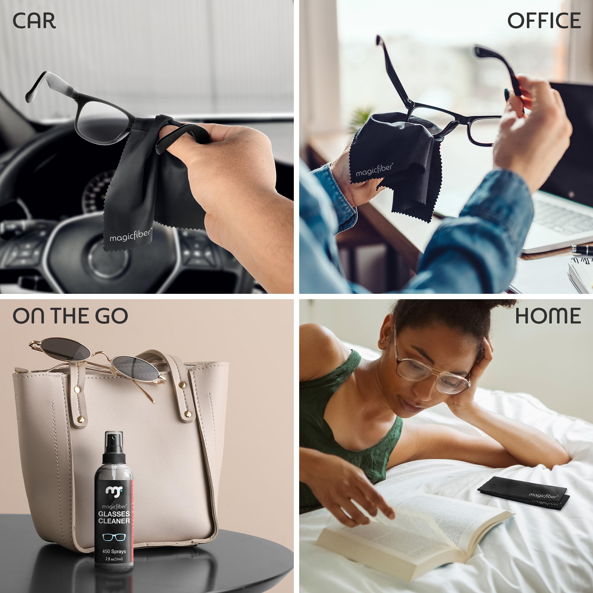 MagicFiber Glasses Cleaner Kit - (2) Eyeglass Cleaner Sprays + (2) Microfiber Cleaning Cloths - Perfect for Glasses, Lenses, Cameras, Screens, Sunglasses, Phones, Electronics, Computers, VR Headsets & TVs - Ideal for Home, Office, Travel & Outdoor Use