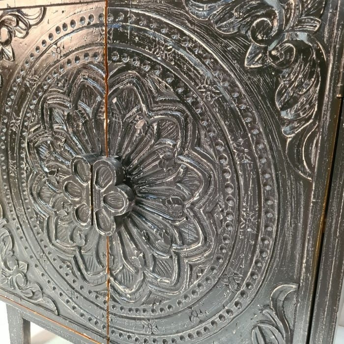 Handcrafted Indian Solid Hardwood Cabinet with 2 Doors - Black Finish, 86x46x92cm - Perfect for Living Room, Bedroom & Office Storage