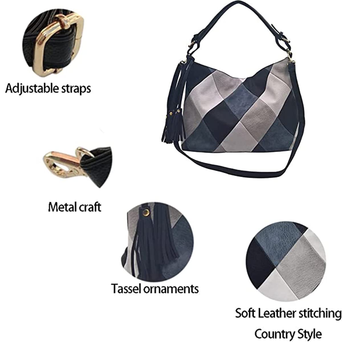 Stylish Women's Patchwork Hobo Bags - Large Faux Leather Handbags with Tassel Decor | Perfect for Work, Travel & Everyday Use
