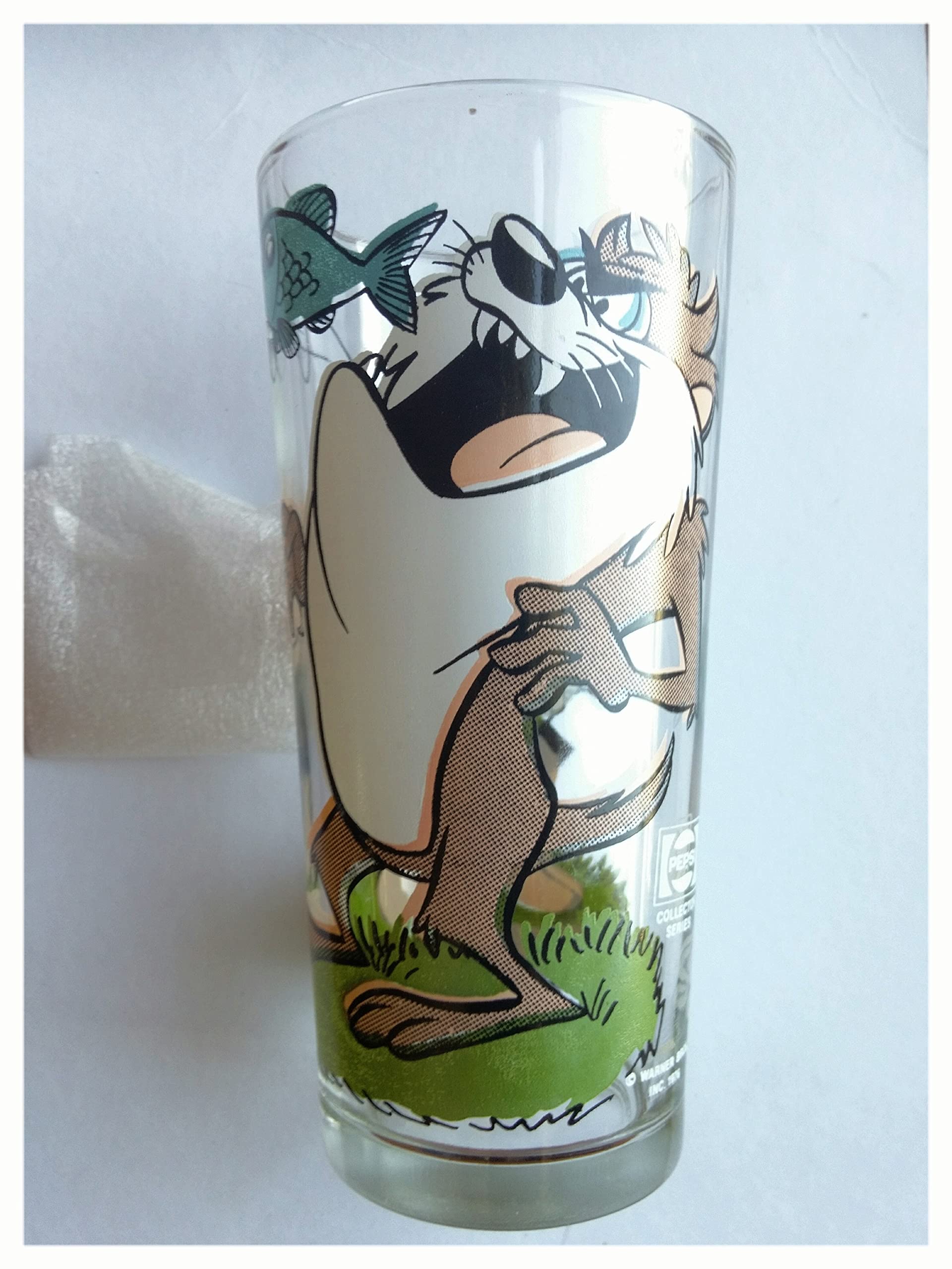 Vintage 1976 Pepsi Tasmanian Devil & Porky Pig Glass Tumbler - Collectible 70s Cartoon Drinkware for Home Bar, Office Decor, or Gift for Soda Pop Enthusiasts
