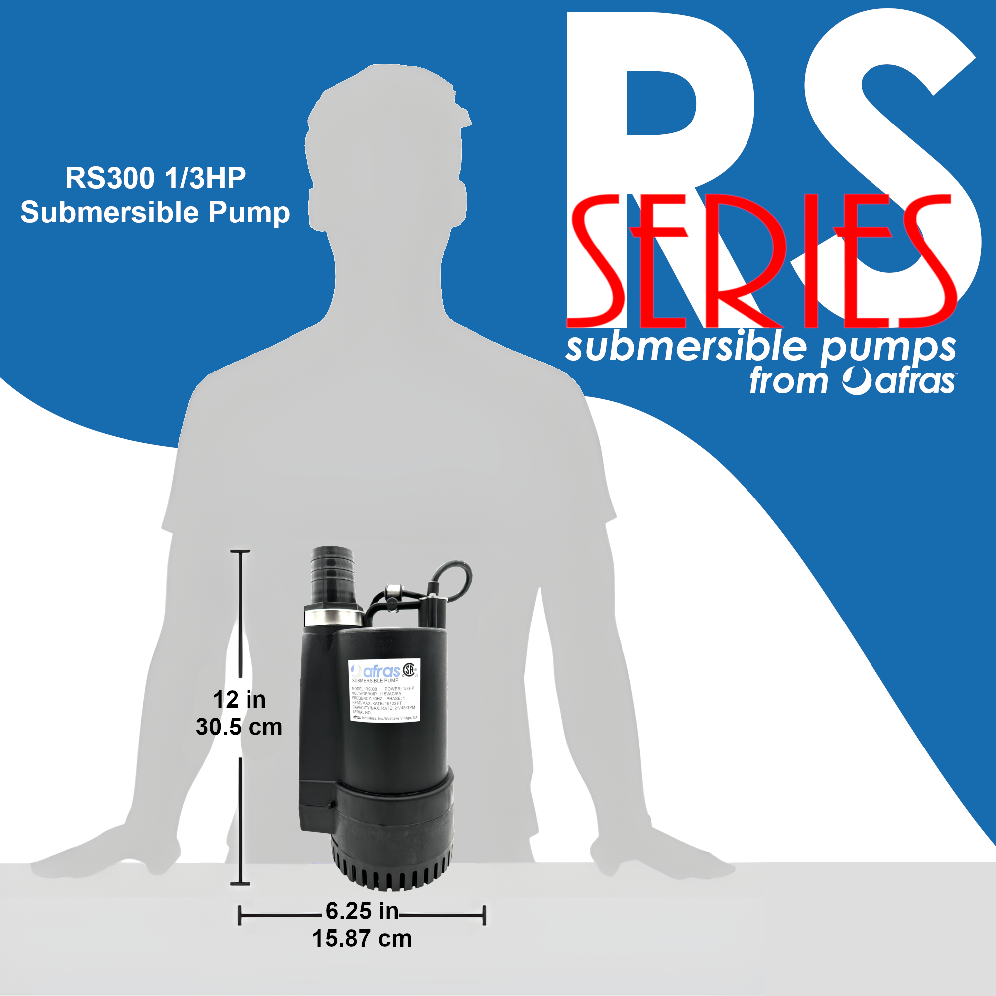 Afras RS300 1/3HP Submersible Pool Pump - High Performance Water Pump for Inground & Above Ground Pools, Spas, Fountains - Energy Efficient & Quiet Operation