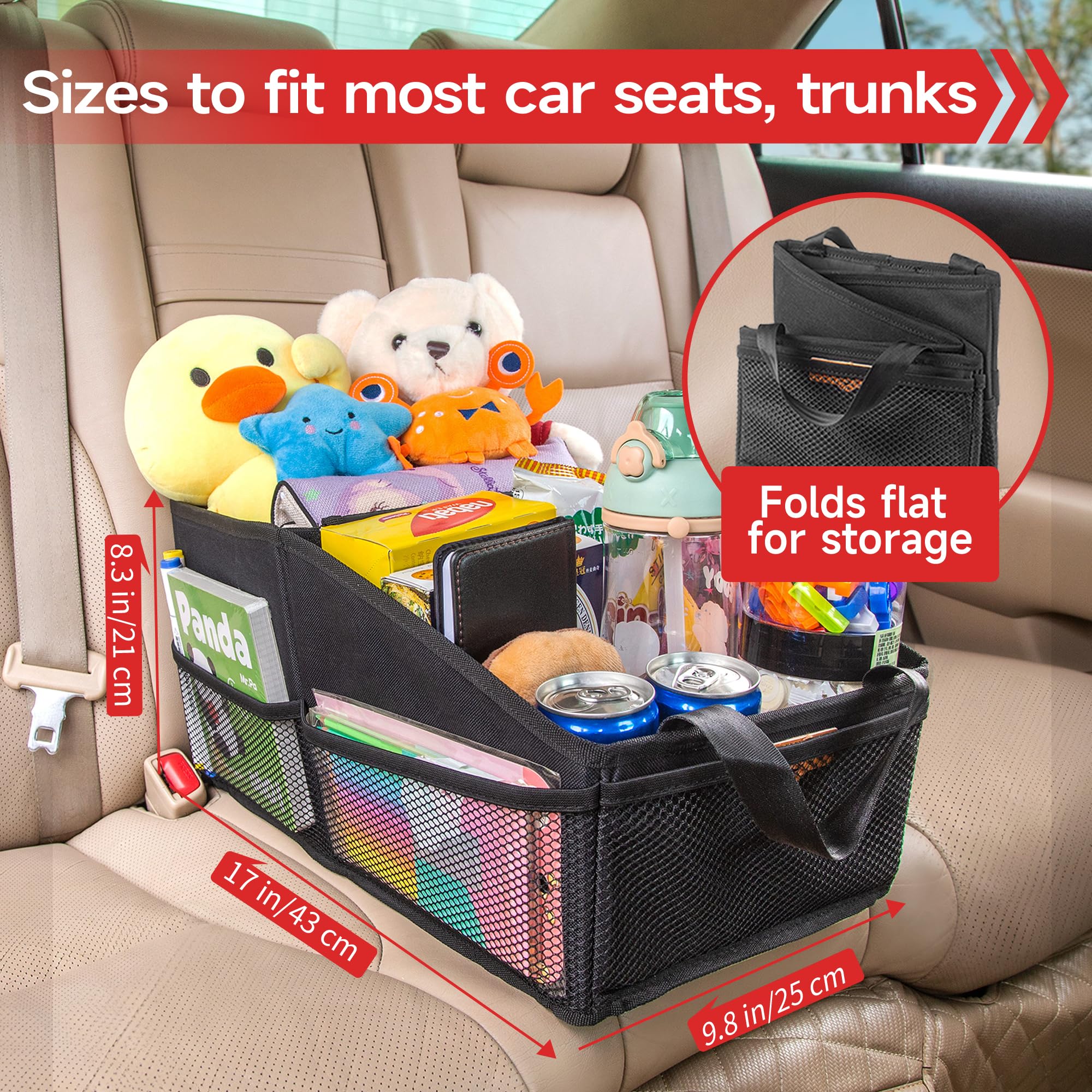 Upgraded SURDOCA Car Seat Organizer - Multi-Purpose Storage for Front Seat, Back Seat & Trunk - Car Caddy with Dividers for Kids Toys, Office Supplies & Travel Essentials - Perfect for Road Trips, Family Travel & Daily Commute