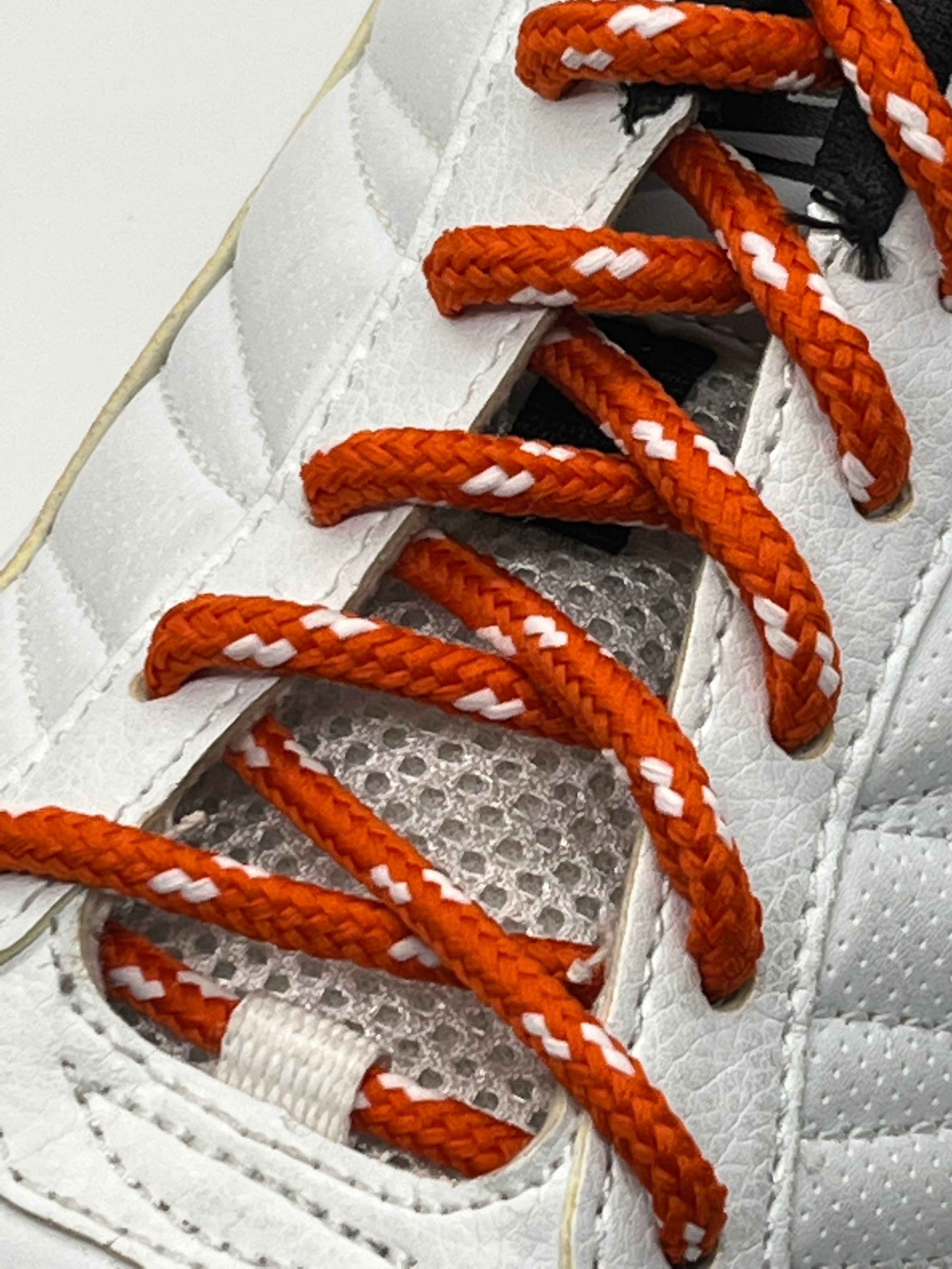 Round Classic Shoelaces - Orange with White Accents | Durable Cotton Laces for Sneakers, Boots & Casual Shoes | Perfect for Sports, Work & Everyday Wear