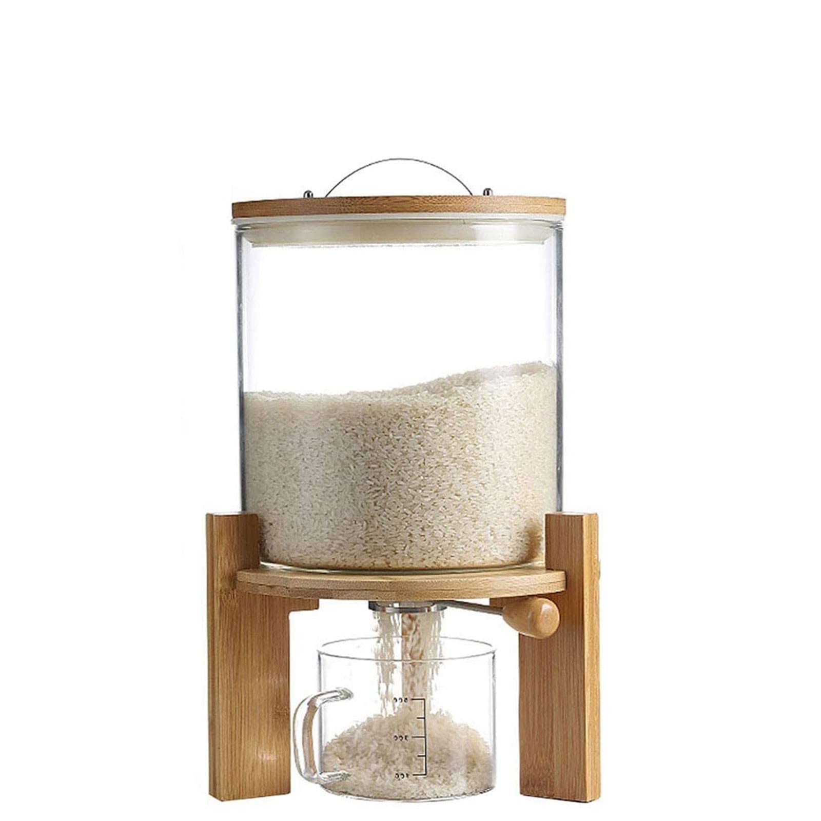 5L/8L Airtight Rice & Cereal Dispenser with Measuring Cup - Borosilicate Glass Countertop Storage Container for Kitchen, Dustproof & Moisture-Proof - Perfect for Pantry Organization & Bulk Food Storage