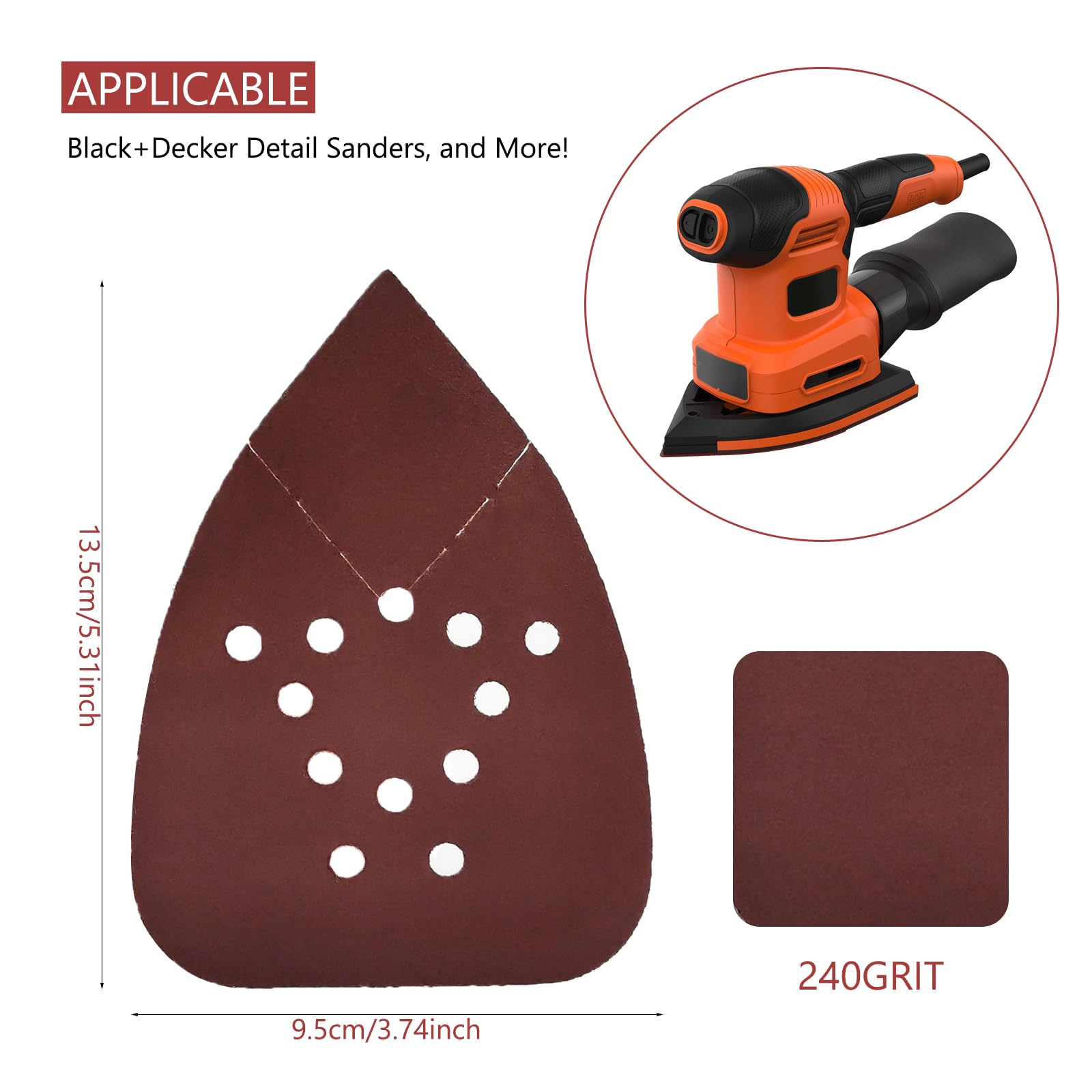 240 Grit Mouse Sander Sandpaper - 50PCS Hook & Loop Sanding Pads for Black+Decker & Other Palm Sanders | Triangle Sandpaper for Woodworking, Furniture Refinishing & DIY Projects
