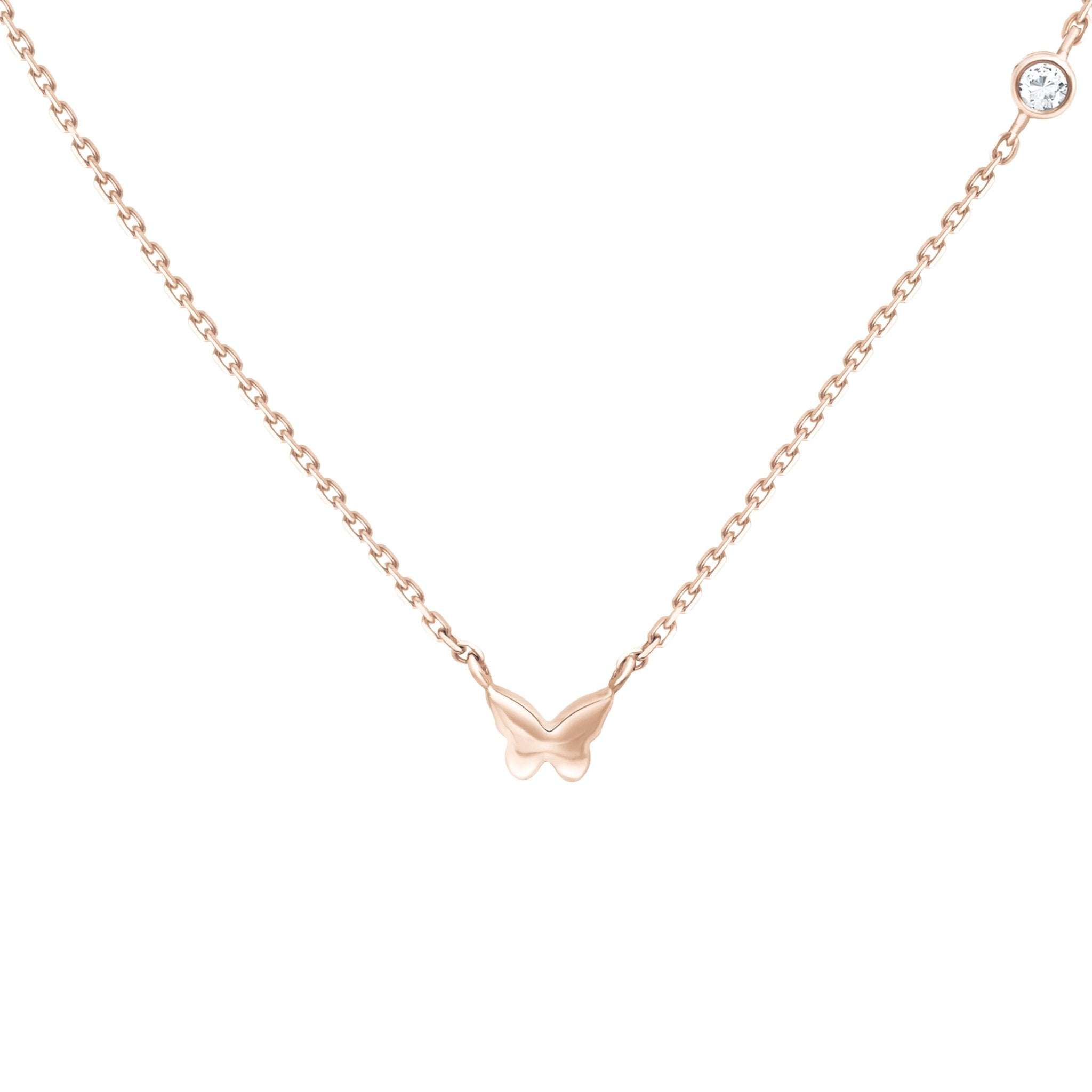 14K Rose Gold Bubble Butterfly & Diamond Pendant Necklace - Elegant Jewelry for Women, Perfect for Gifts, Parties & Special Occasions
