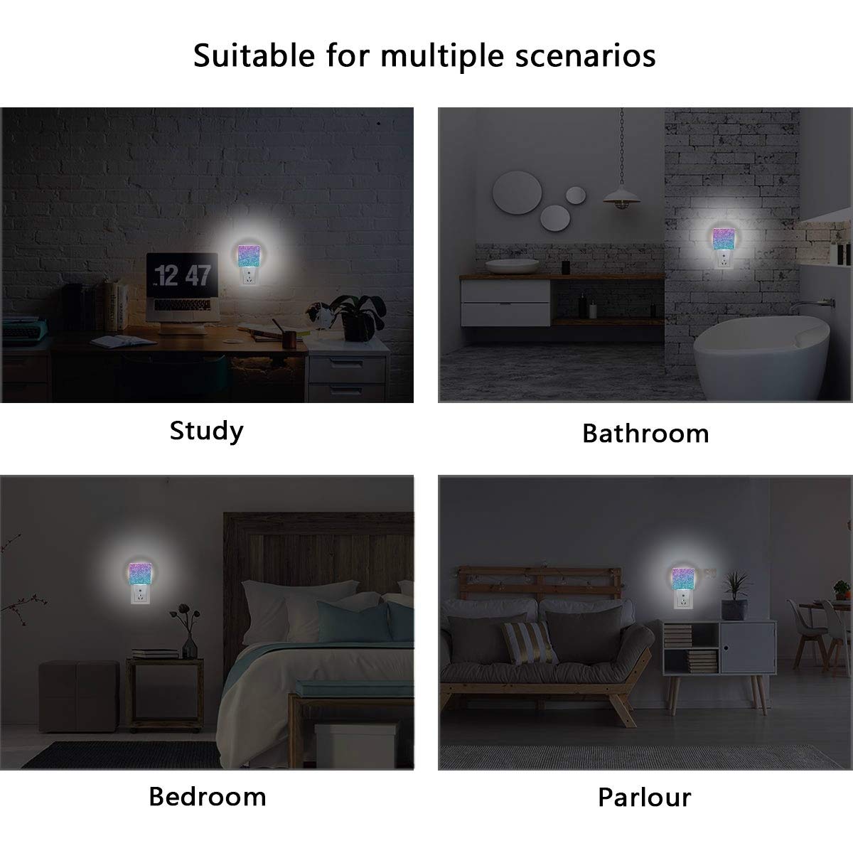 Pink and Blue Glitter Night Light Set of 2 - Plug-in Motion Sensor LED Lamp for Kids Room, Nursery, Bedroom, Hallway (Perfect for Nighttime Safety & Decor)