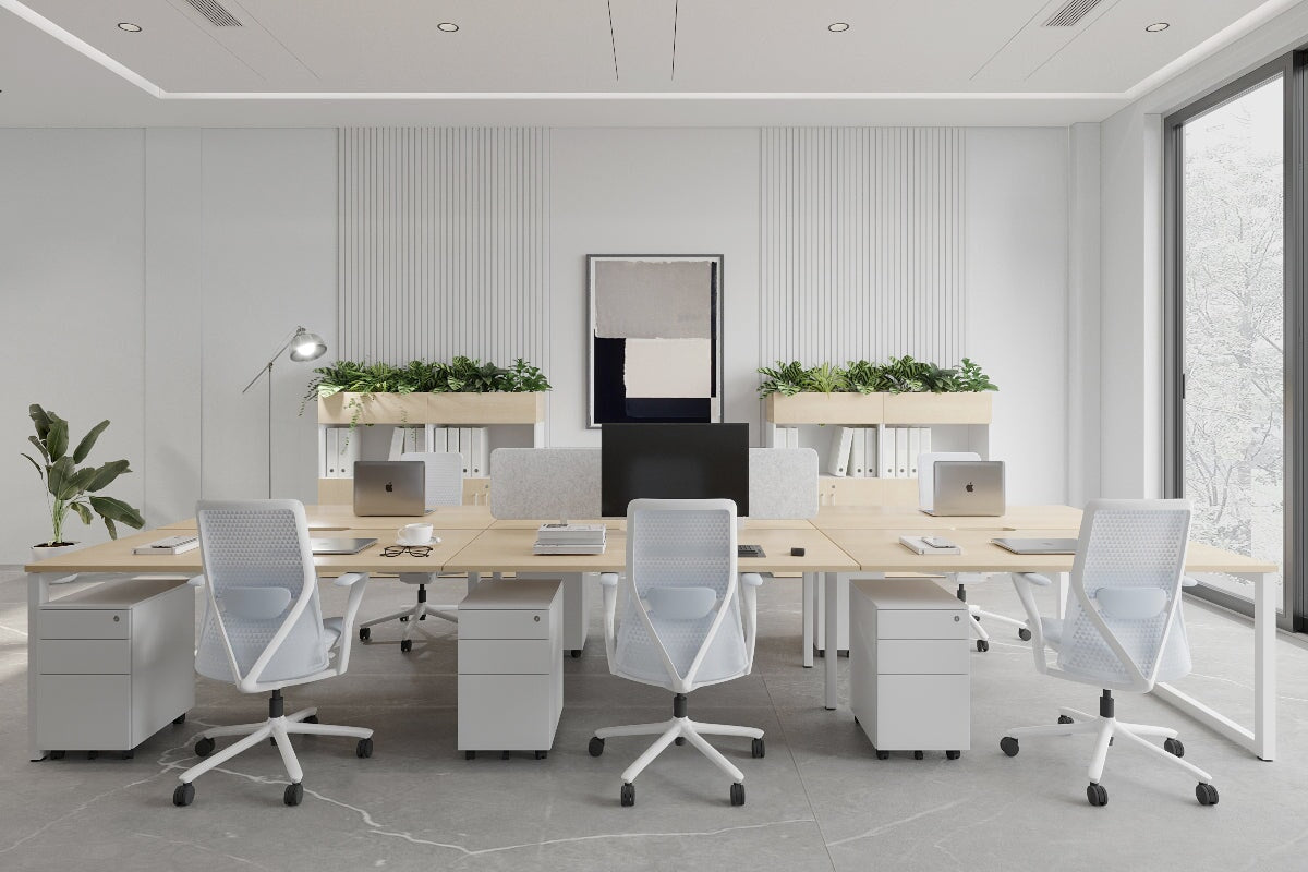 Quadro Loop Legs 6-Person Office Workstation - 1400L x 800W with Cable Management - Perfect for Open Office Layouts & Collaborative Workspaces