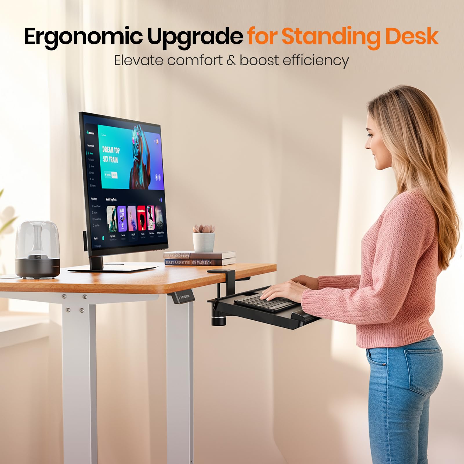 Klearlook 360° Rotating Under Desk Keyboard Tray - Adjustable Ergonomic Computer Keyboard & Mouse Stand with Wrist Rest & Storage Drawer (25