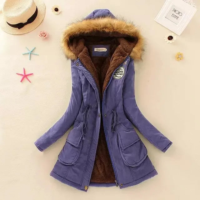 Women's Cotton Padded Jacket - Slim Fit Embroidered Hooded Parka for Autumn & Winter | Warm Quilted Overcoat for Casual Wear & Outdoor Activities