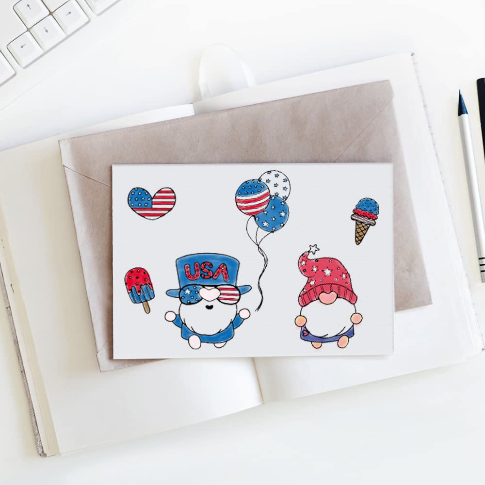 ALIBBON Patriotic Gnomes Clear Stamps & Dies Set - 4th of July Themed Transparent Silicone Rubber Stamps with Metal Cutting Dies for DIY Card Making, Scrapbooking, Photo Album Decorations - Perfect for Independence Day Crafts, Holiday Greeting Cards & Home Decor Projects
